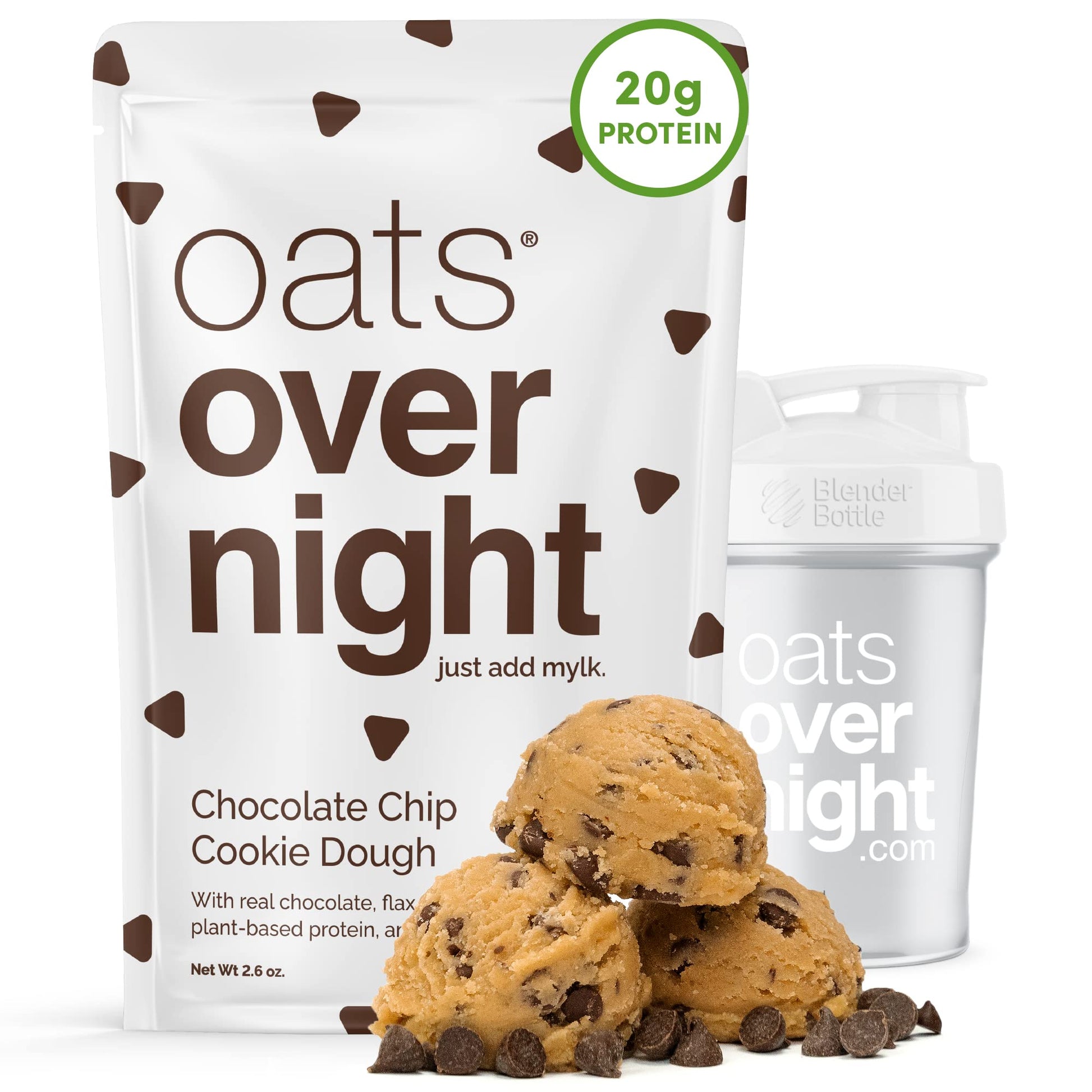 Oats Overnight Chocolate Chip Cookie Dough Breakfast Shake - Vegan, 20g Protein, Gluten Free, 8 Pack (2.6 oz each)