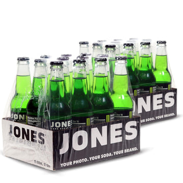 Jones Soda Co. Green Apple Soda Flavor | 100% Cane Sugar Soda | Craft Soda Pop | Soda Soft Drinks | 12 Oz Glass Bottle Soda | 24
