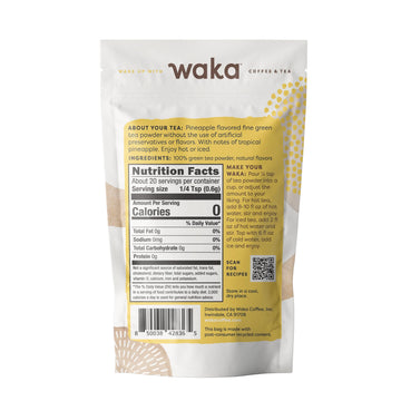 Waka Instant Green Tea Mix, Pineapple Flavored - 100% Tea Leaves, No Additives, Unsweetened Travel Size Tea Powder - Easy Quick