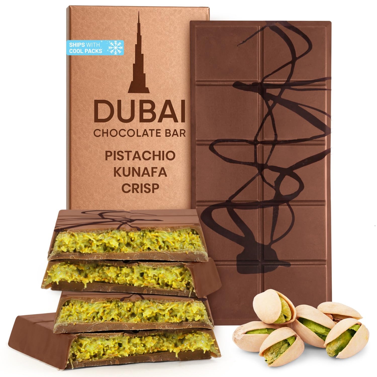 S&K Truffle Co. Dubai Chocolate Bar with Crunchy Pistachios - 7oz Elegant Gift Box