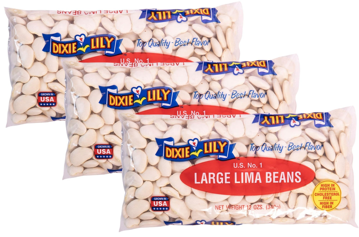 Dixie Lily Large Lima Beans - Dried, Non-GMO, Quick Soak & Slow Cooker - 12oz, 3 Pack