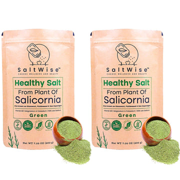 SaltWise Green Salicornia Salt, 50% Low Sodium, Plant Based Salt Substitute, Umami, Dehydrated Sea Beans (Samphire), 100% Natura