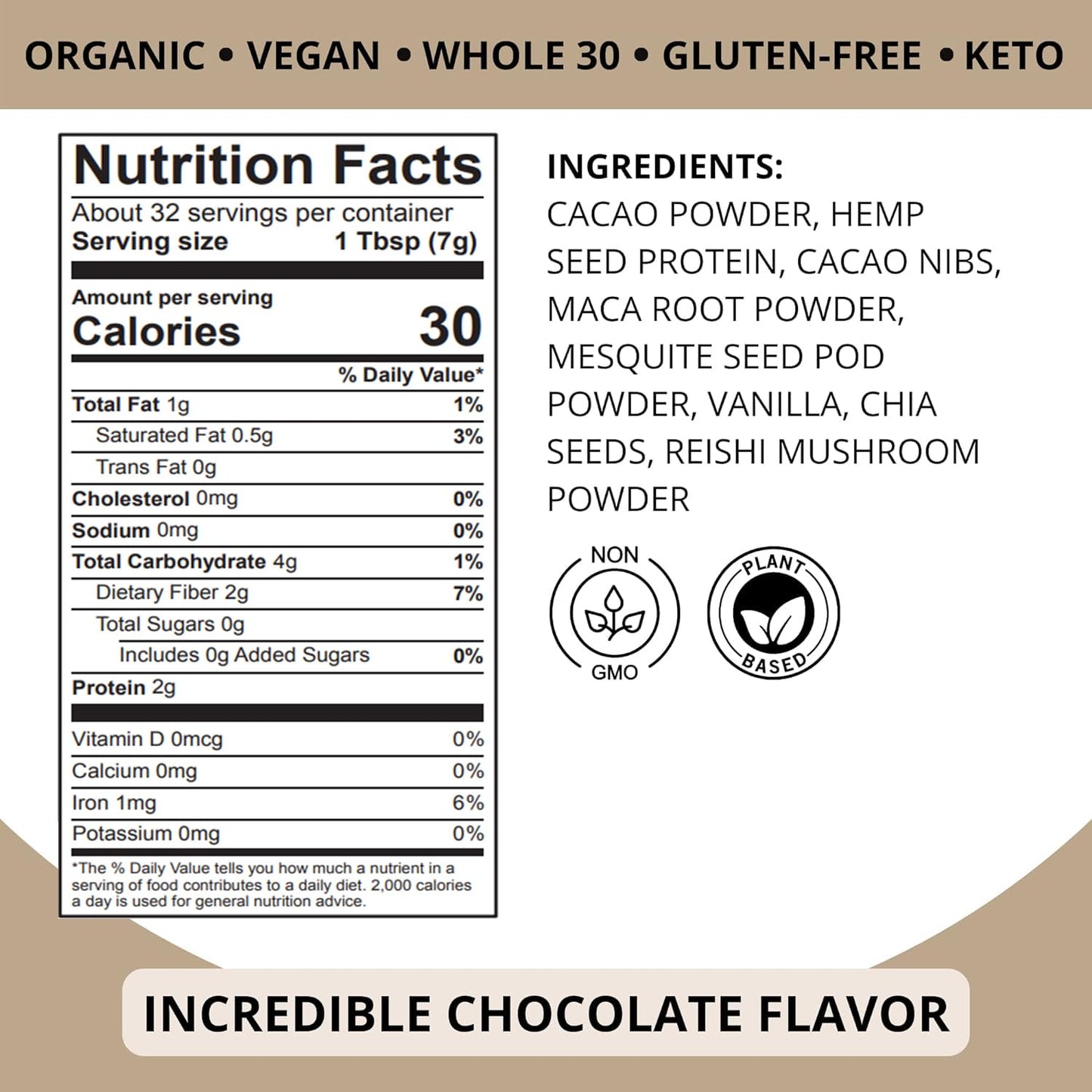 Philosophie Organic Cacao Magic Superfood Blend - Plant-Based Protein Powder, Unsweetened Vegan Chocolate, 8 Ounce
