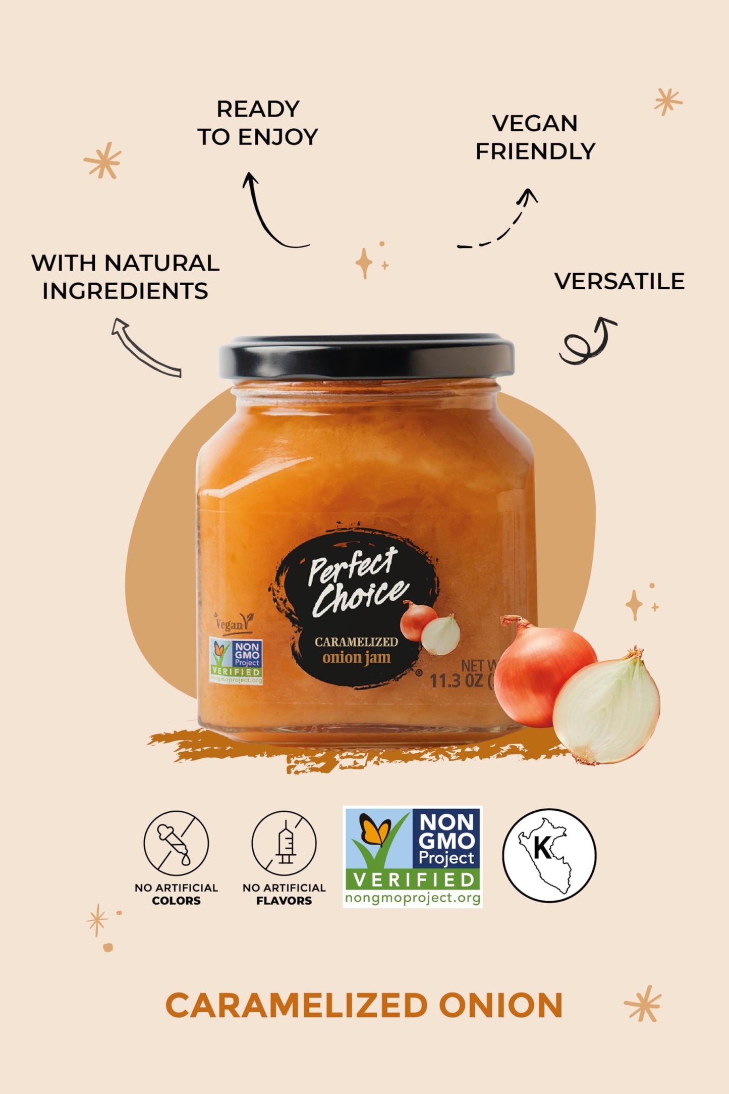 Perfect Choice Caramelized Onion - Delicious Spread On Burgers, Meats, Cheeses & More - Ready-To-Eat - 11.3 Oz (Pack Of 3)