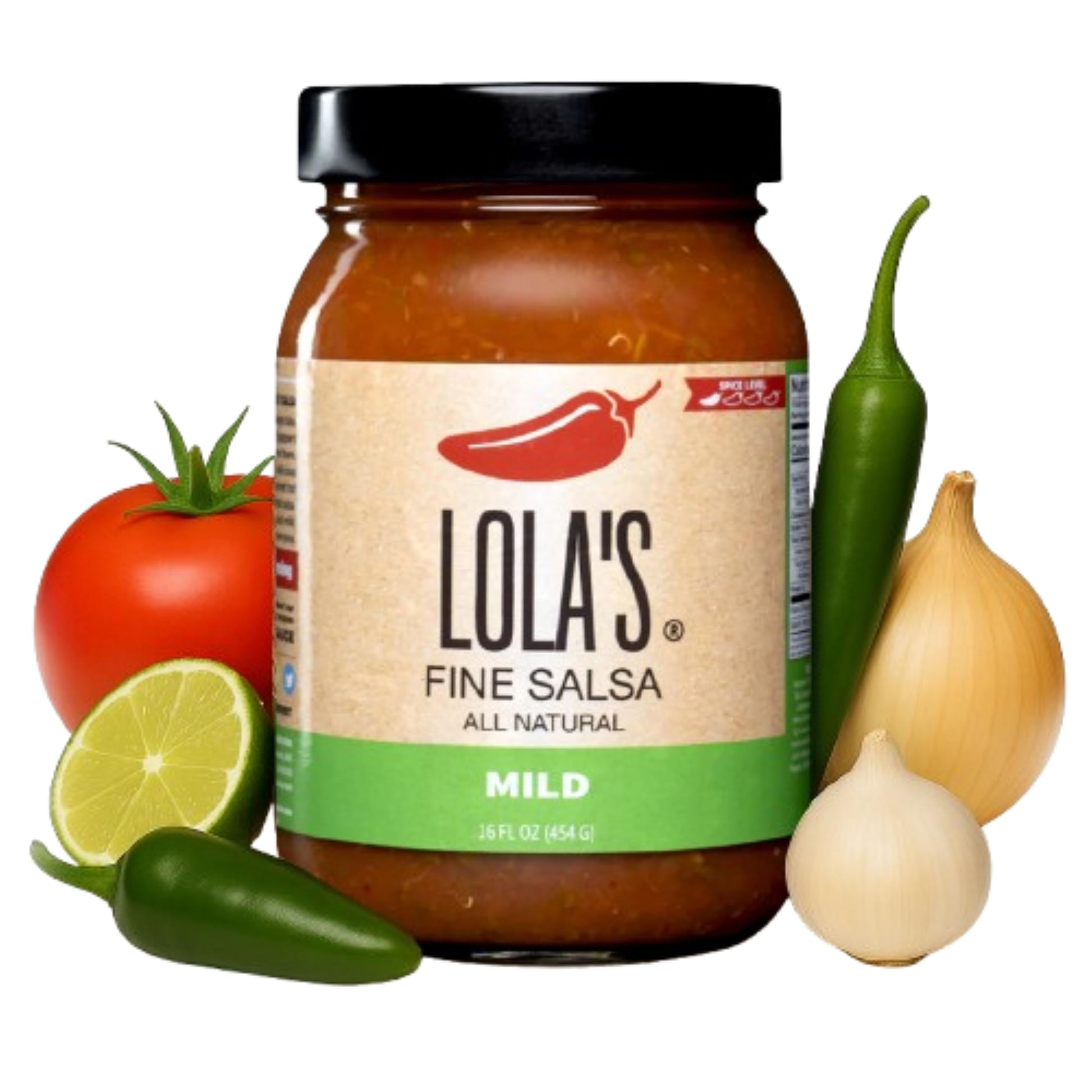 Lolas Mild Salsa - Smooth & Savory with Jalapeño & Green Chiles - 16oz Jar