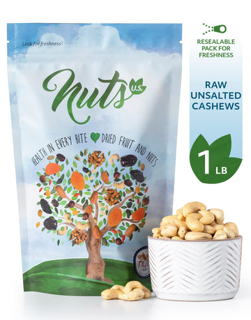 Nuts U.S. - Cashews | Raw And Unsalted | Whole Kernels And No Shell | Fresh & Unroasted | Natural Bulk Cashews !!! (1 Lb)
