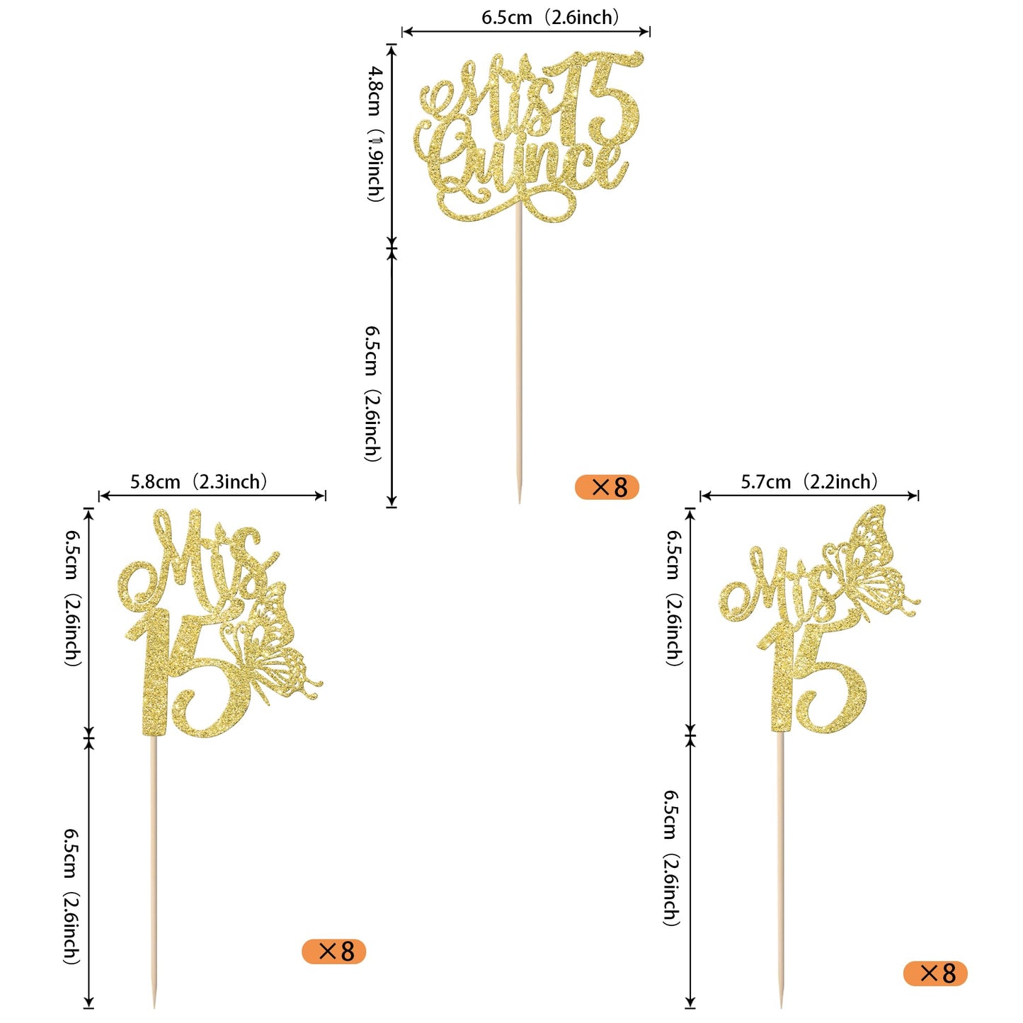 Rssta i Cupcake Toppers 15th Birthday Pack, 24 Pieces, Gold Paper Decorations