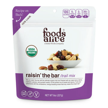 Foods Alive Raisin the Bar Trail Mix 8oz - Organic and Kosher Raisin-Berry Blend of Cashews, Pecans, and Pumpkin Seeds