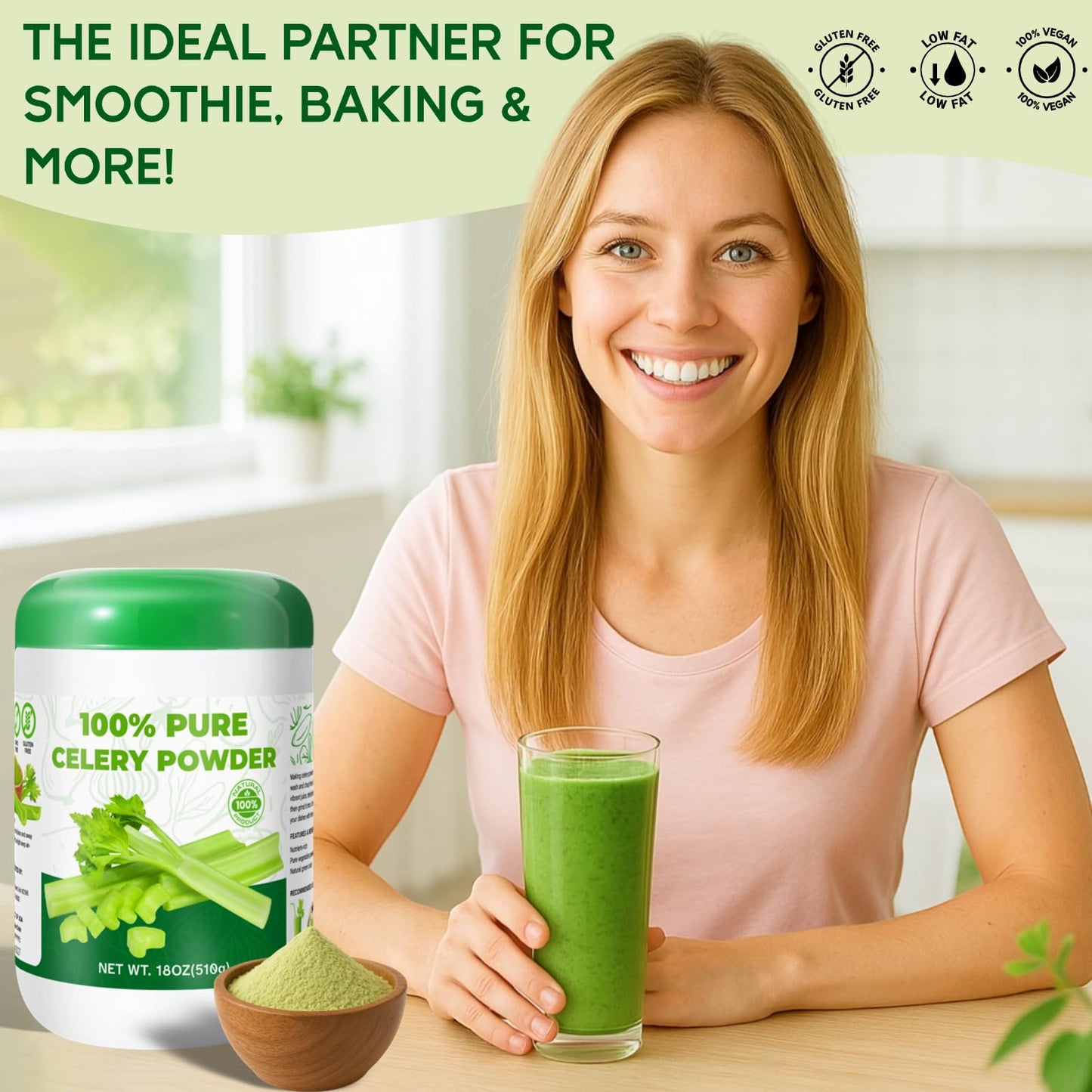 Gephron 18OZ Pure Celery Powder - 100% Natural, Non-GMO, Gluten-Free Seasoning, Perfect for Smoothies and Baking