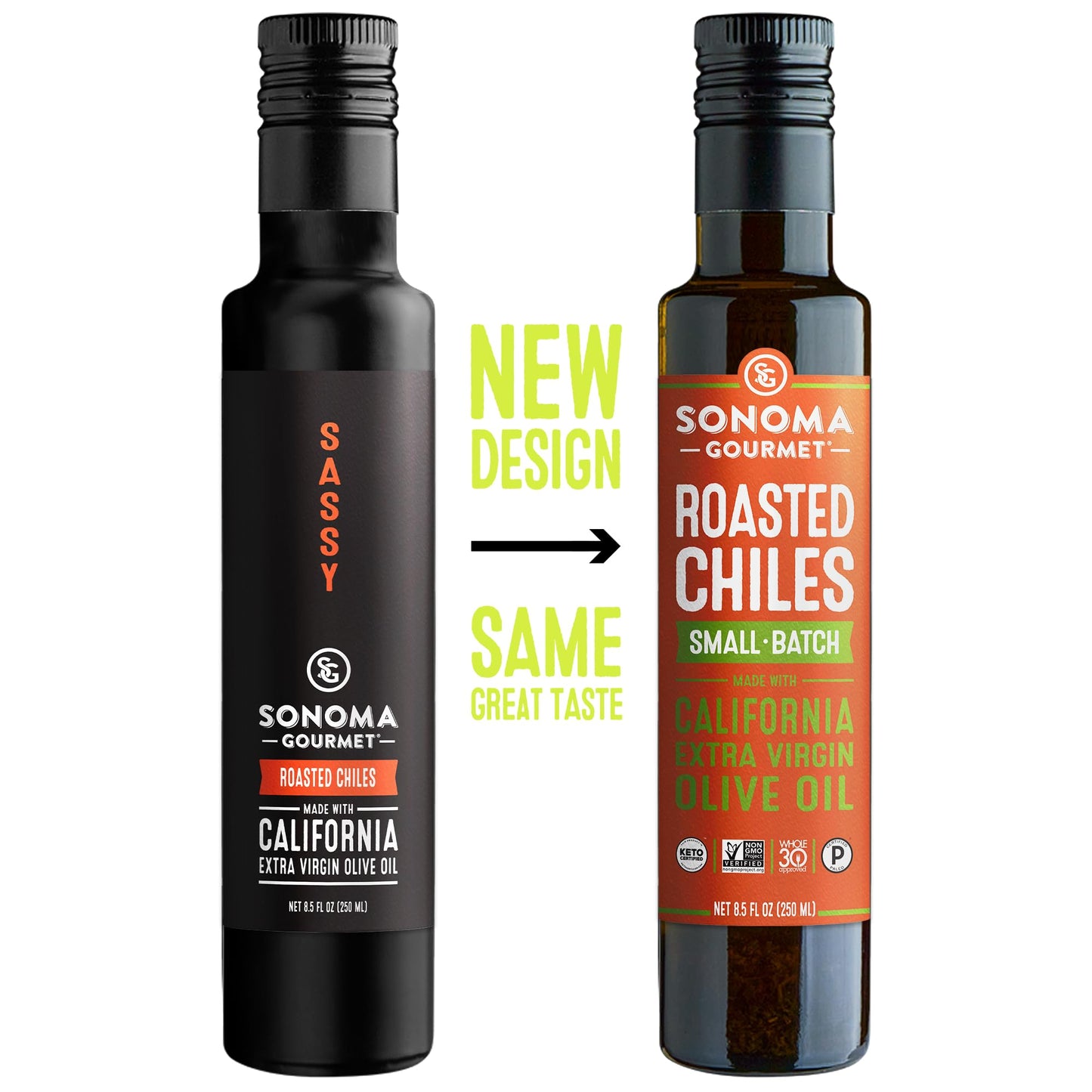 Sonoma Gourmet: Roasted Chiles Garlic Flavored Olive Oil | 100% California Extra Virgin Olive Oil | 8.5 Fl Oz (Pack Of 6)