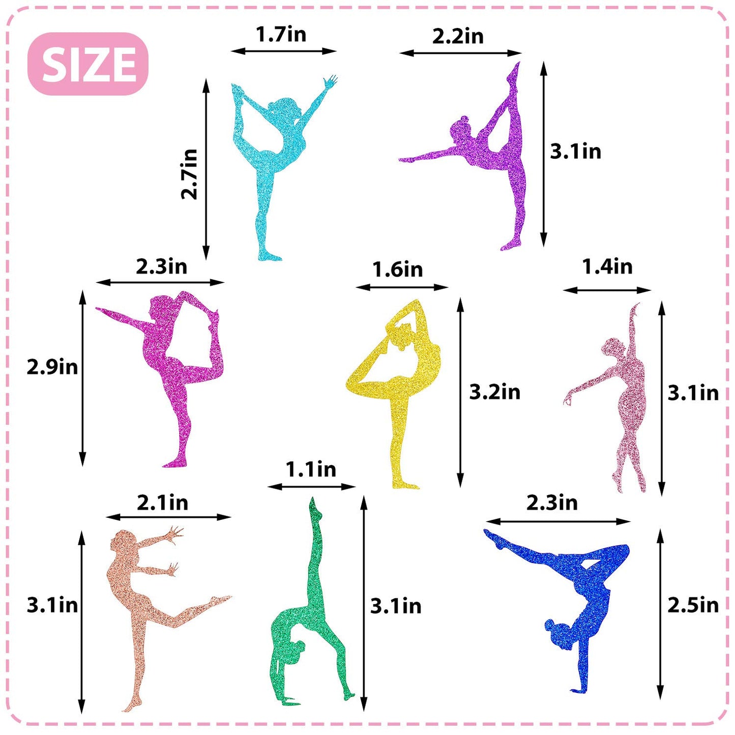 48 Pieces Glitter Gymnastics Cupcake Toppers Gymnast Girl Cupcake Picks Toothpicks Colorful Gymnastics Silhouette Cake Decoratio