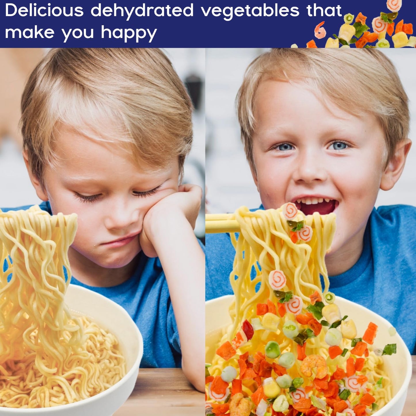 16Oz Dehydrated Freeze Dried Seafood & Vegetable Mix - 11 Mixed Dry Veggies Ingredients Natural Ramen Toppings For Soups, Salad,