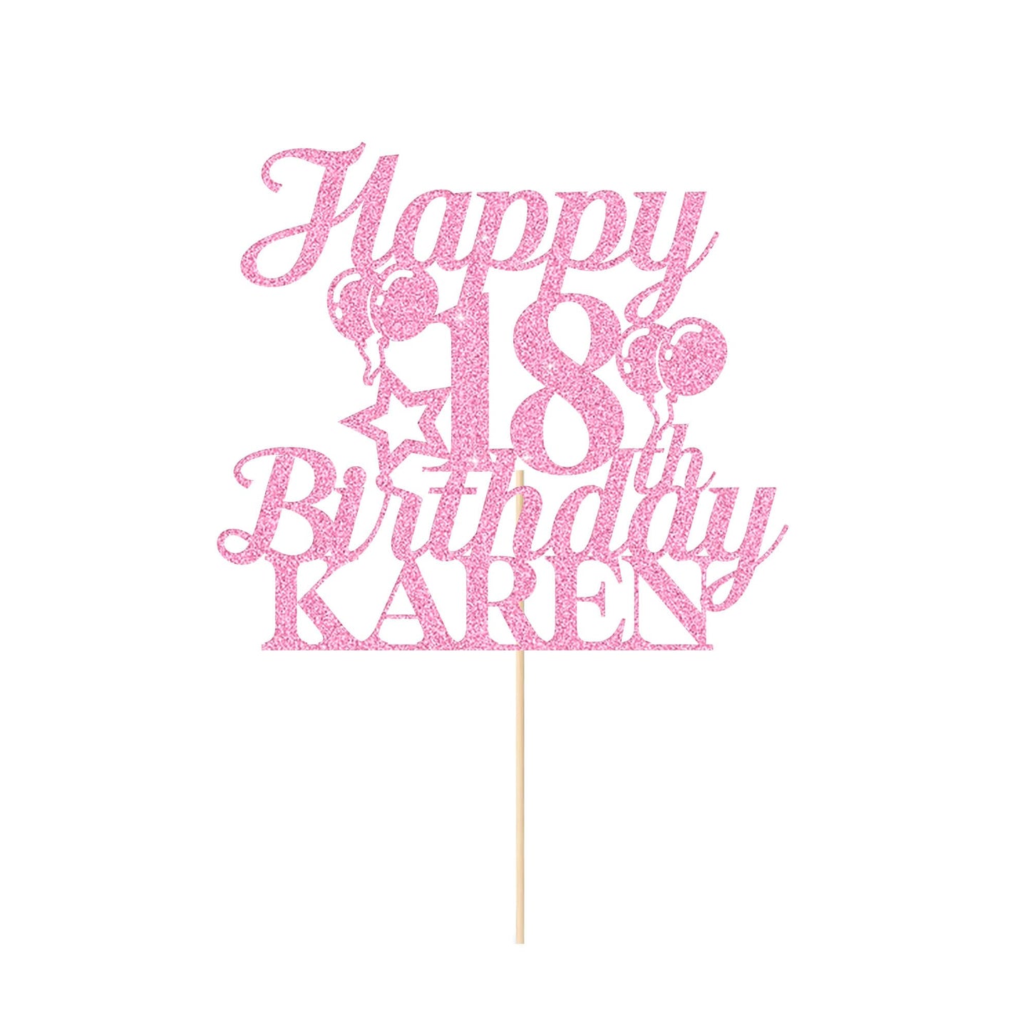 EDSG Happy Birthday Cake Topper Personalized Double-Sided Glitter Custom Gifts Any Age & Name Baby Pink
