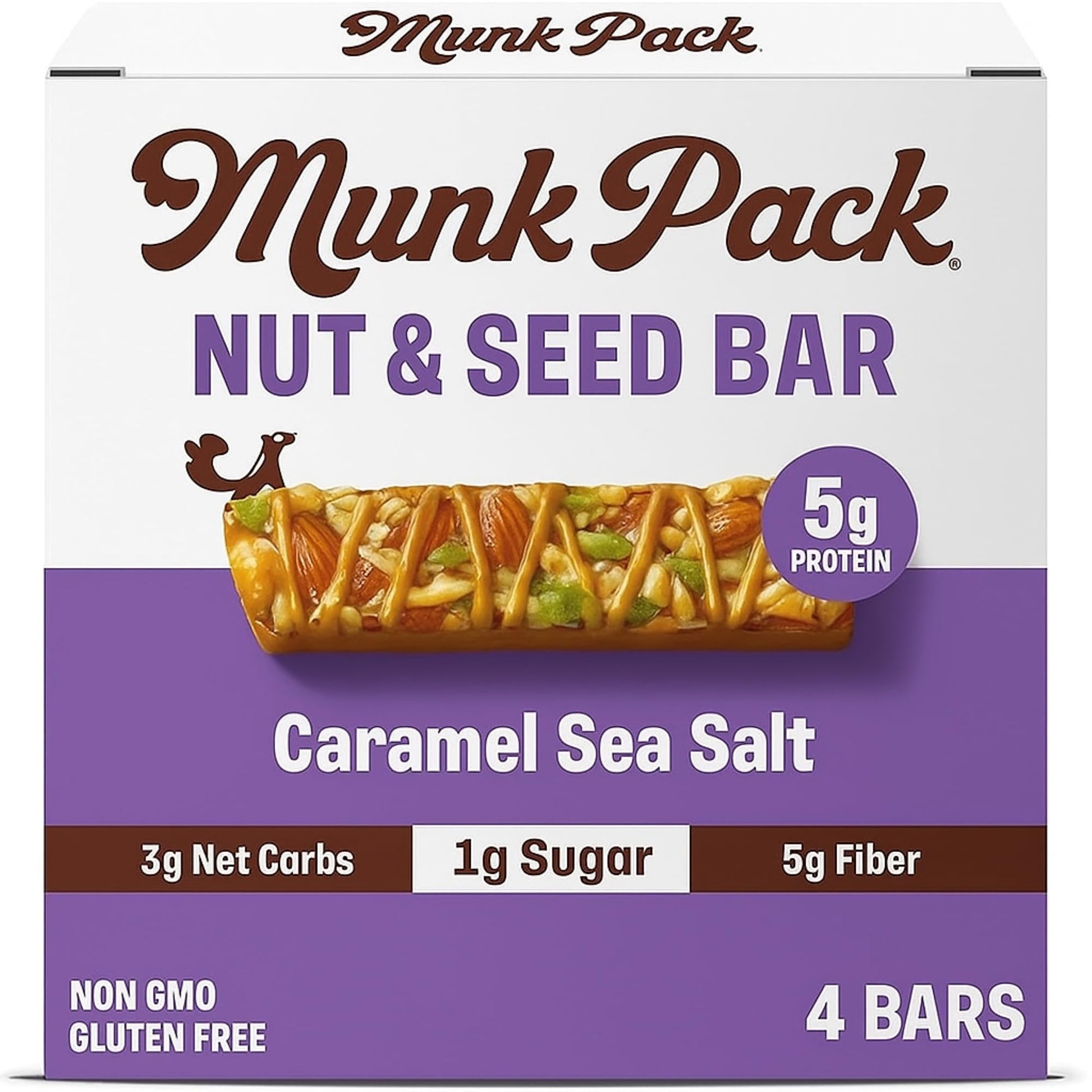 Munk Pack Caramel Sea Salt Keto Nut & Seed Bar  Plant-Based  5g Protein  Low Sugar  Kosher  Gluten Free & Non-GMO  4 Bars  4.92 Ounce (Pack of 6)