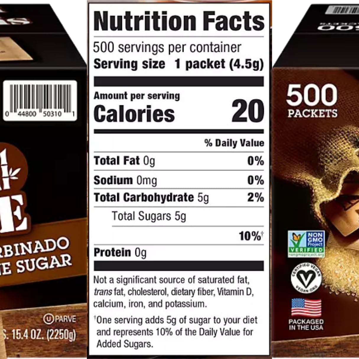 Organic Sugar in The Raw  Raw Sugar Packets  Natural Sweetener  500 Count Bulk Pack