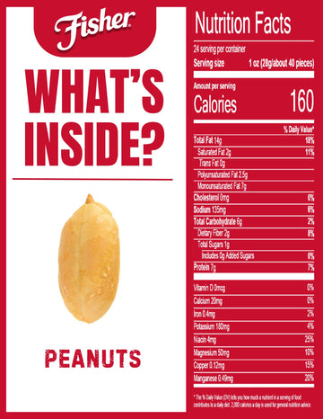 Fisher Oven Roasted Peanuts, Sea Salt, Gluten Free, Vegan, 24 oz (Pack of 6), Brown