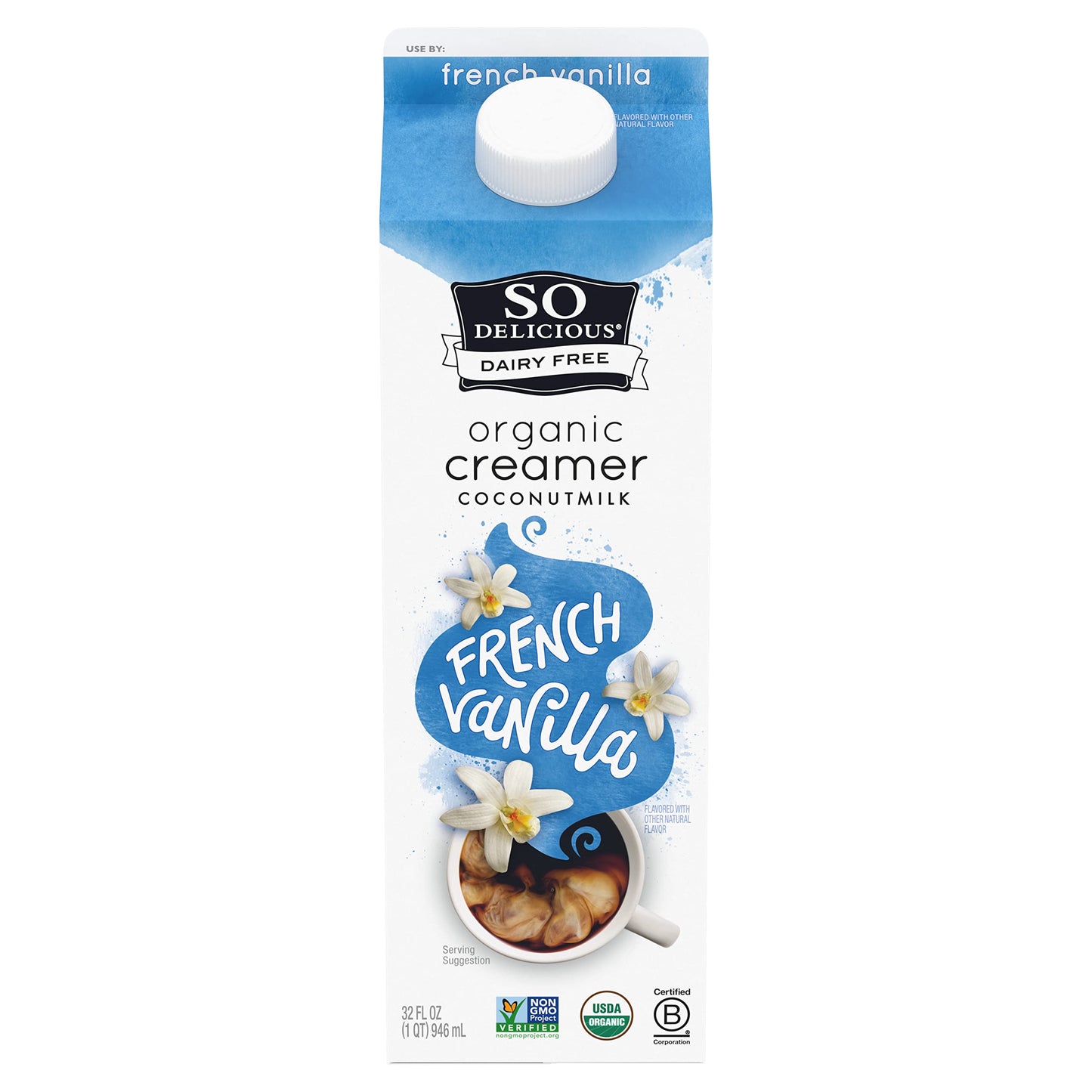 So Delicious Dairy Free Coconut Milk Creamer, French Vanilla, Vegan, Organic, Non-Gmo, Creamy Plant Based Coffee Creamer, 32 Fl