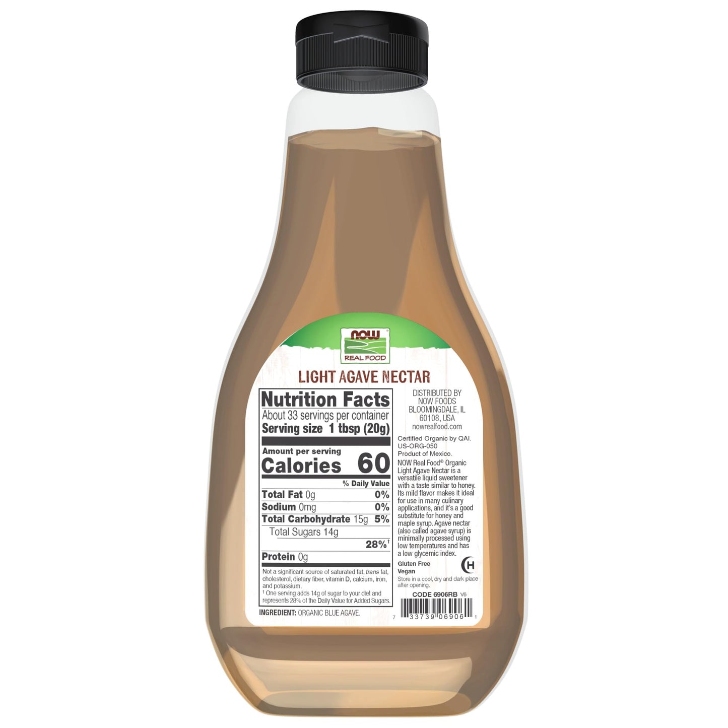 NOW Foods, Certified Organic Light Agave Nectar, Blue Agave, Certified Non-GMO, Low-Glycemic Sweetener, Kosher, 23.2-Ounce