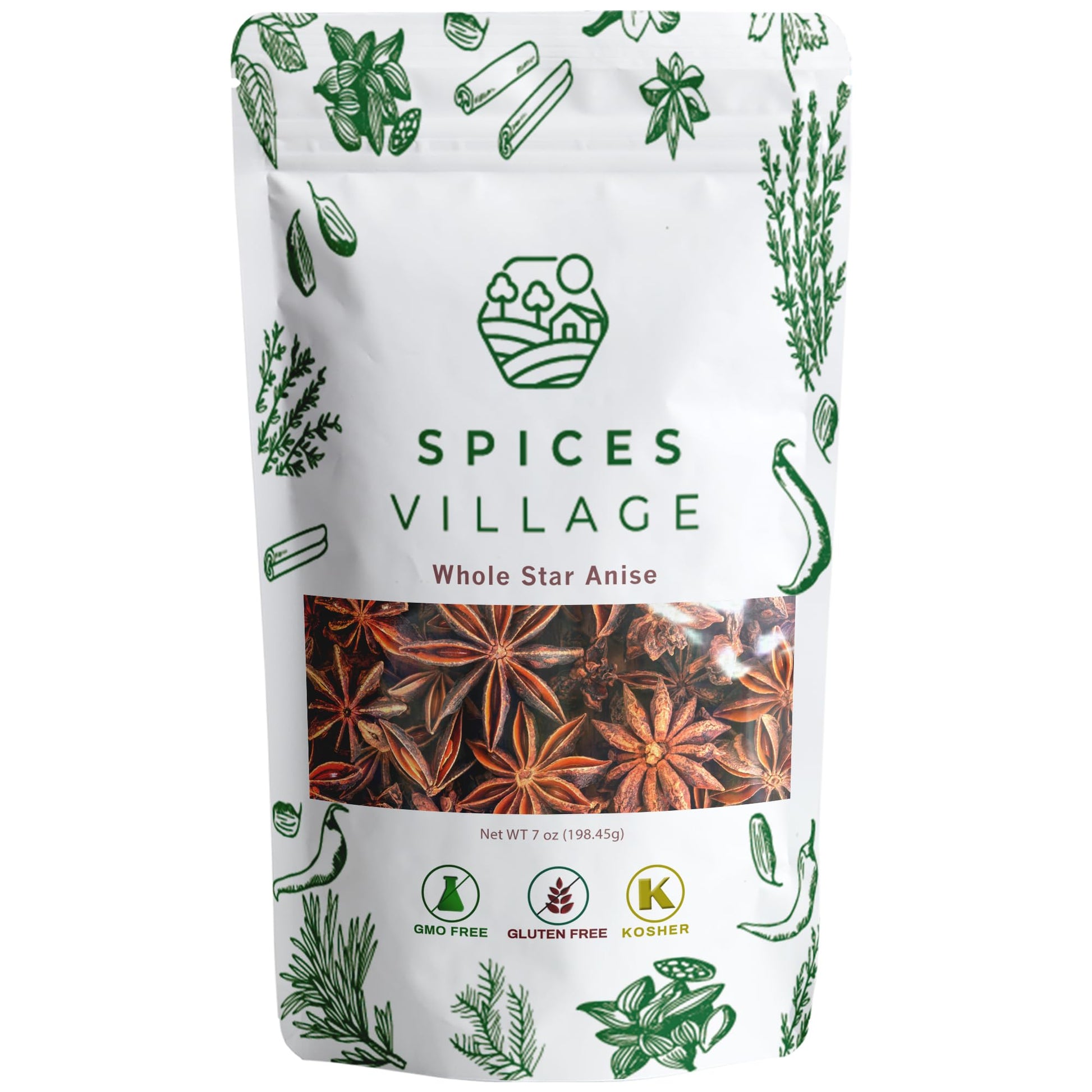 Spices Village Whole Star Anise, 7 oz, Star Anise Pods for Tea, Cooking and Baking, Kosher, Natural and Non GMO