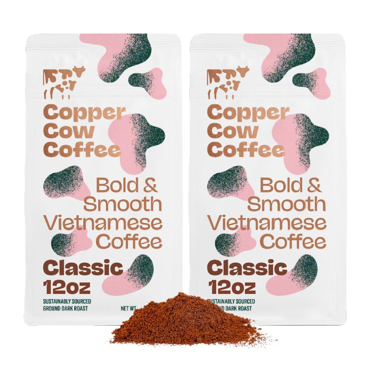 Copper Cow Coffee Premium Vietnamese Ground Coffee, Dark Roast, Universal Grind, 24 oz (Pack of 2)