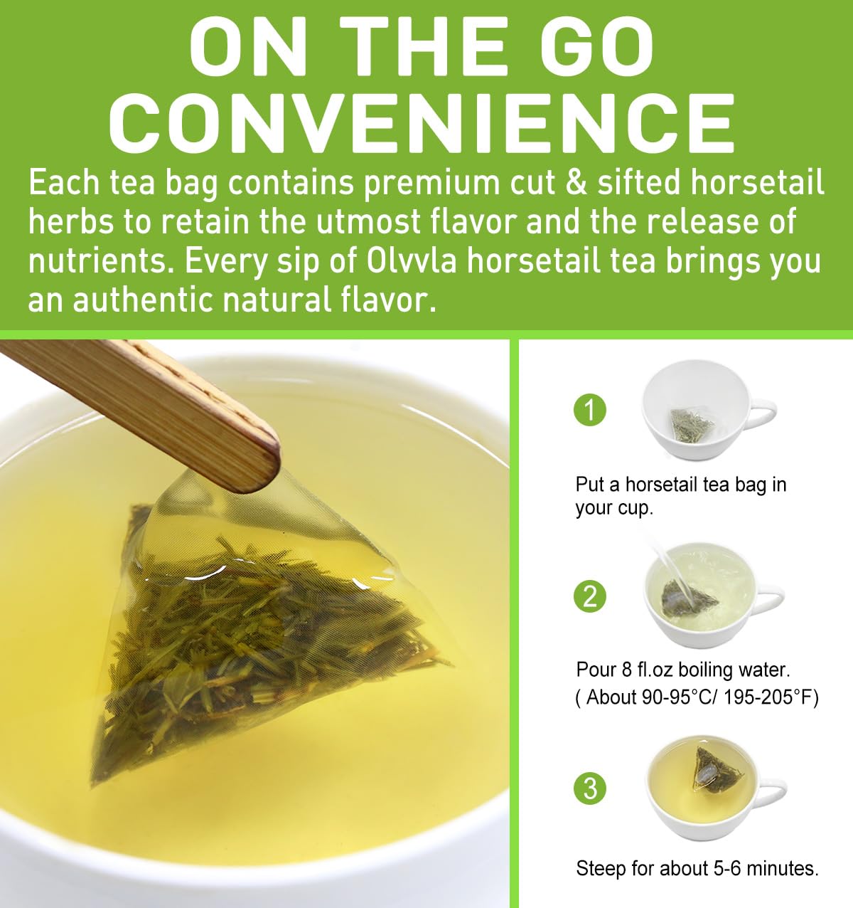 Olvvla Horsetail Tea Bags - Caffeine-Free Herbal Tea - 1.5g X 40 Count - Non-GMO, Rich in Antioxidants