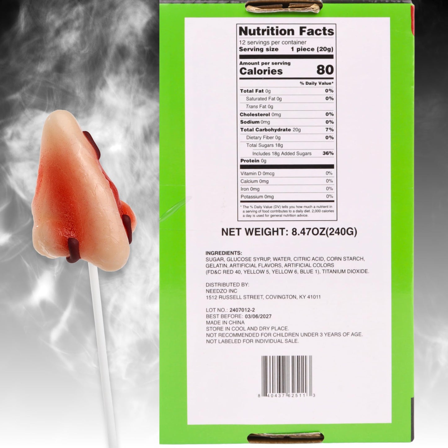 Sweetzo Halloween Body Parts Candy Lollipops, 12 Count, Individually Wrapped, Small Goodie Bag Fillers