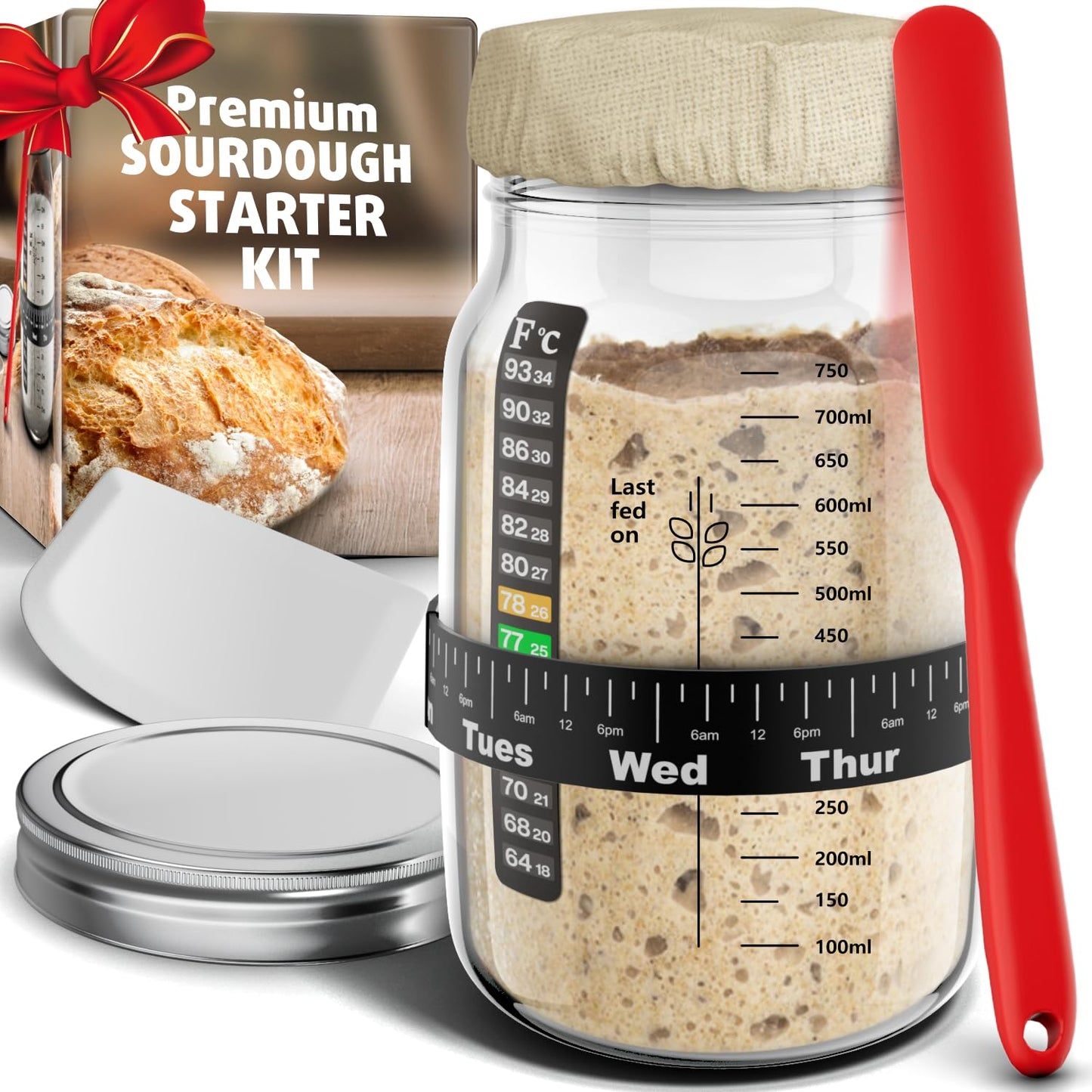 Benicci Sourdough Starter Kit - 31.8 oz Glass Jar - Reusable & Easy to Clean - Perfect for Bread Baking - Transparent