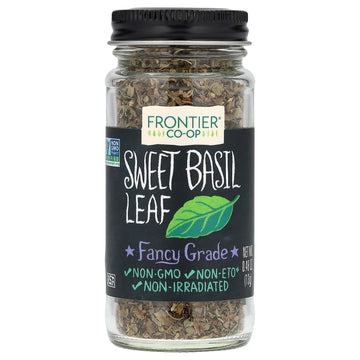 Frontier Sweet Basil Leaf, 0.48 Ounce Bottle, Cut & Sifted, Warm Mild Flavor Is Great With Vegetables Dressings, Soup & More