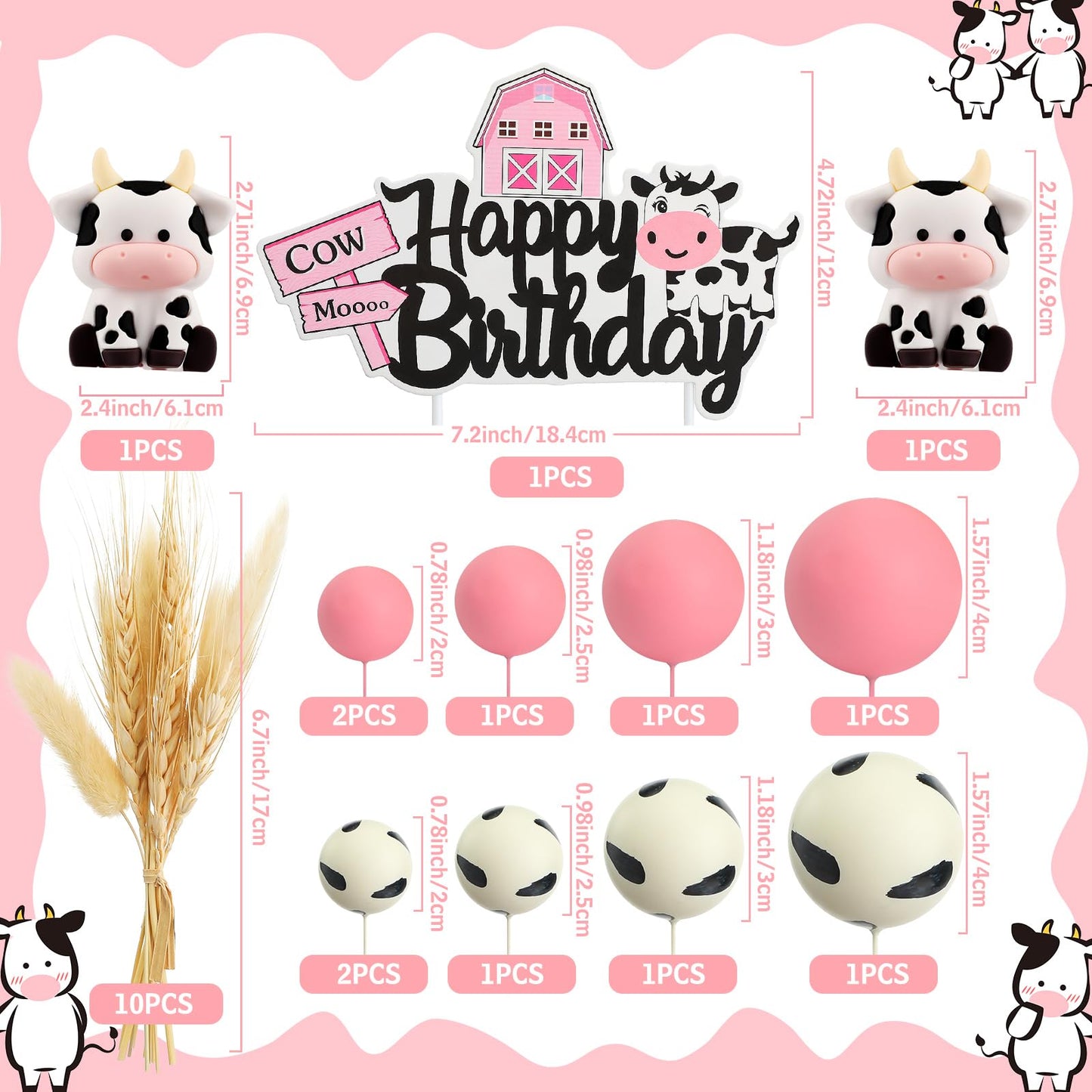 Pinkunn 23 Pcs Cow Cake Topper Farm Cake Decor Cow Cake Decorations With Cow Miniature Figurines Animal Birthday Party For Cow T
