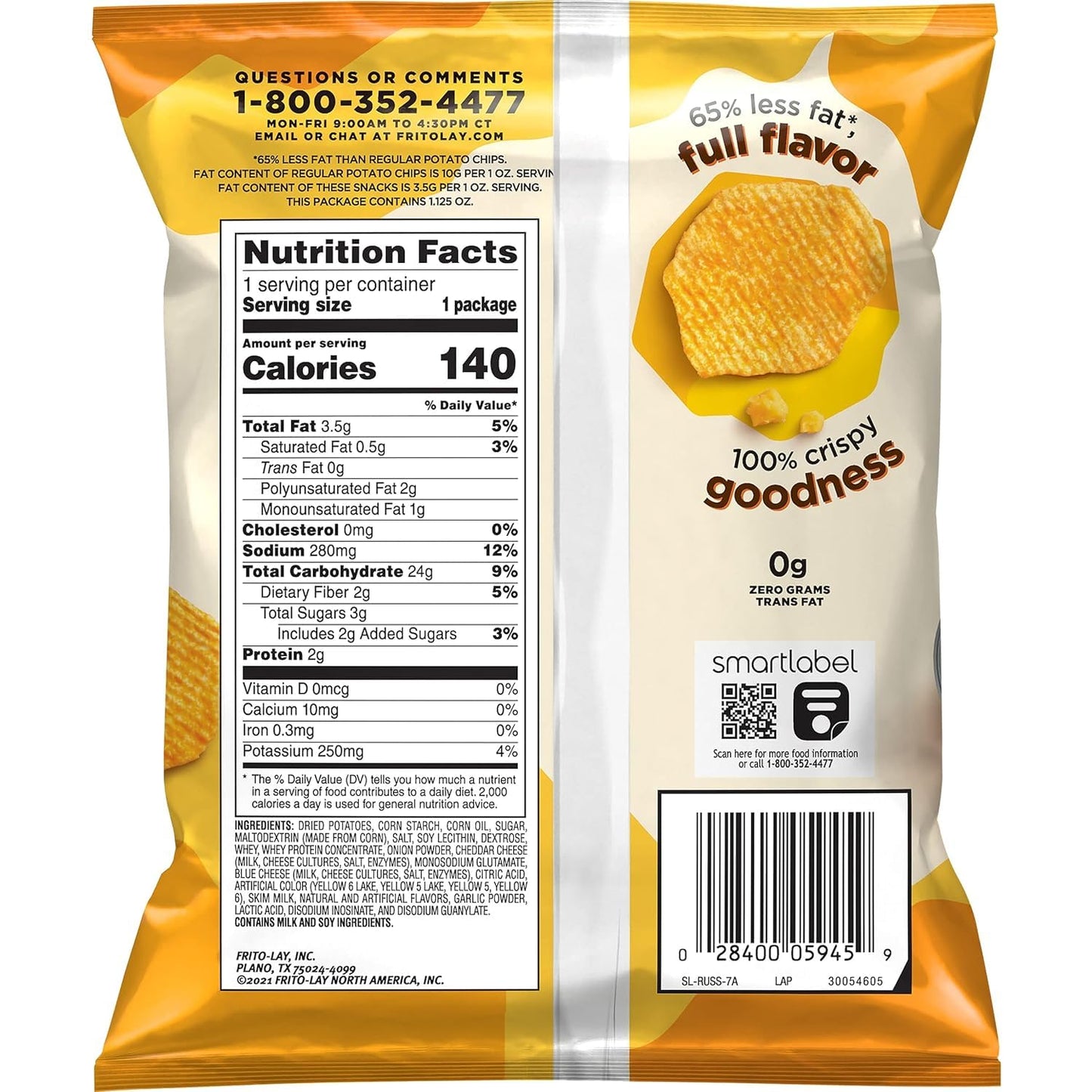 SUPERDEALS Baked Ruffles Cheddar & Sour Cream Chips Value Pack, 1.125 Ounce (Pack of 16)