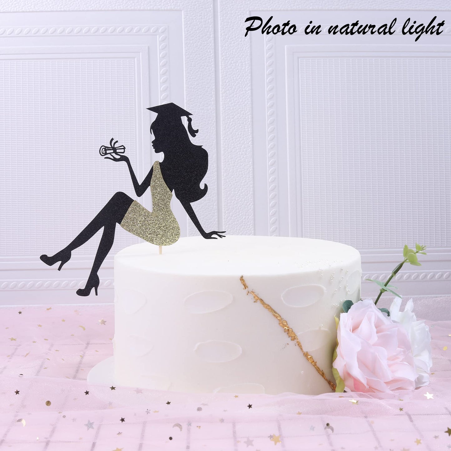 1 Pcs 2024 Graduation Cake Topper With Glitter Grad Cap Diploma High Heel Girl Graduation Cake Pick 2024 Senior Graduation Cake