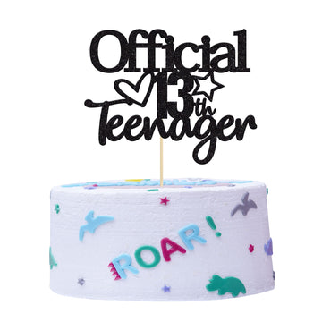 Gyufise Black Glitter 13 Official Teenager Cake Topper 13Th Birthday Cake Topper For 13Th Birthday Party Decoration Supplies