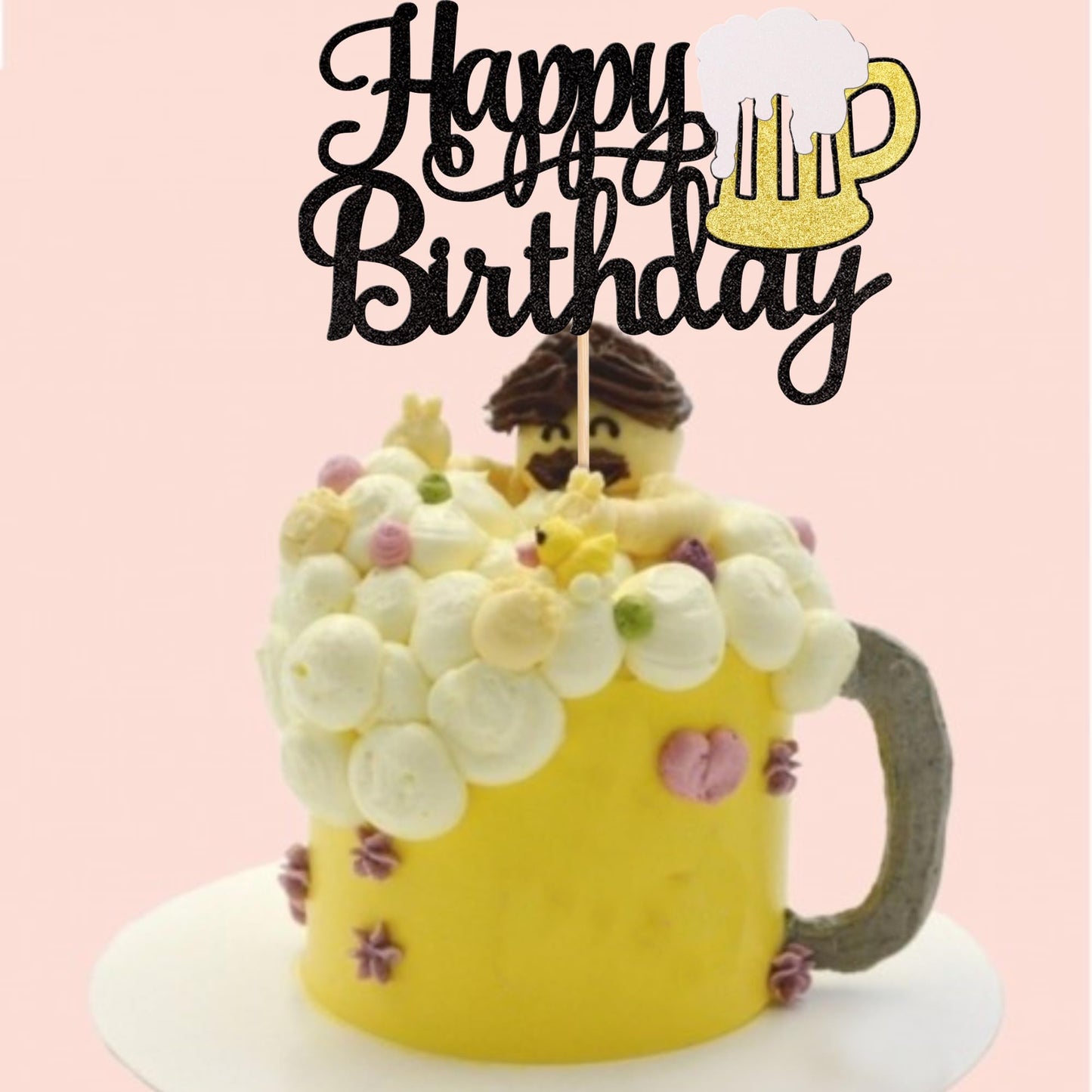 ZHUOWEISM malt-inspired Mug Cake Topper, Glitter Cheers Design, 6.0 x 8.7, Bamboo, Black