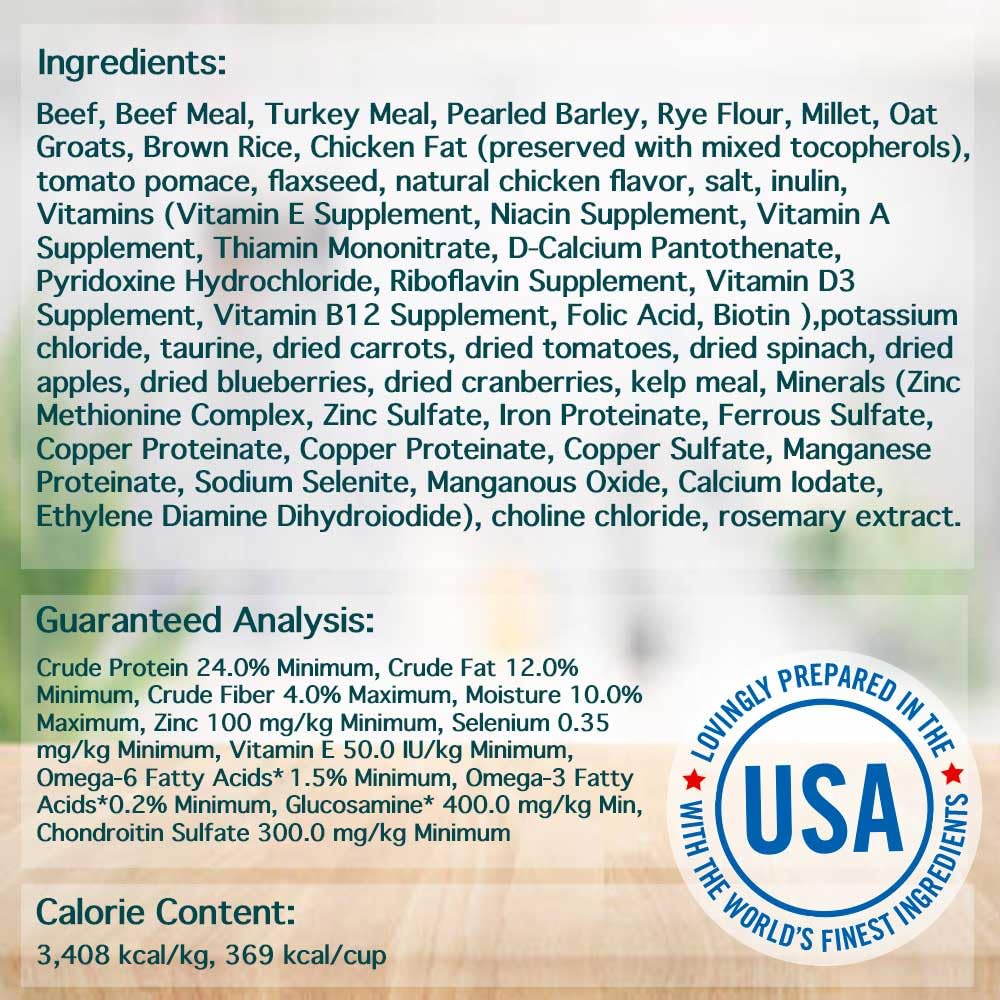 Chicken Soup For The Soul All Natural Enhanced Large Breed Mature-Themed Dry Dog Food, Real Meat First Ingredient, No By-Products, Supports Heart, Gut & Immune Health, Beef & Brown Rice, 28Lb
