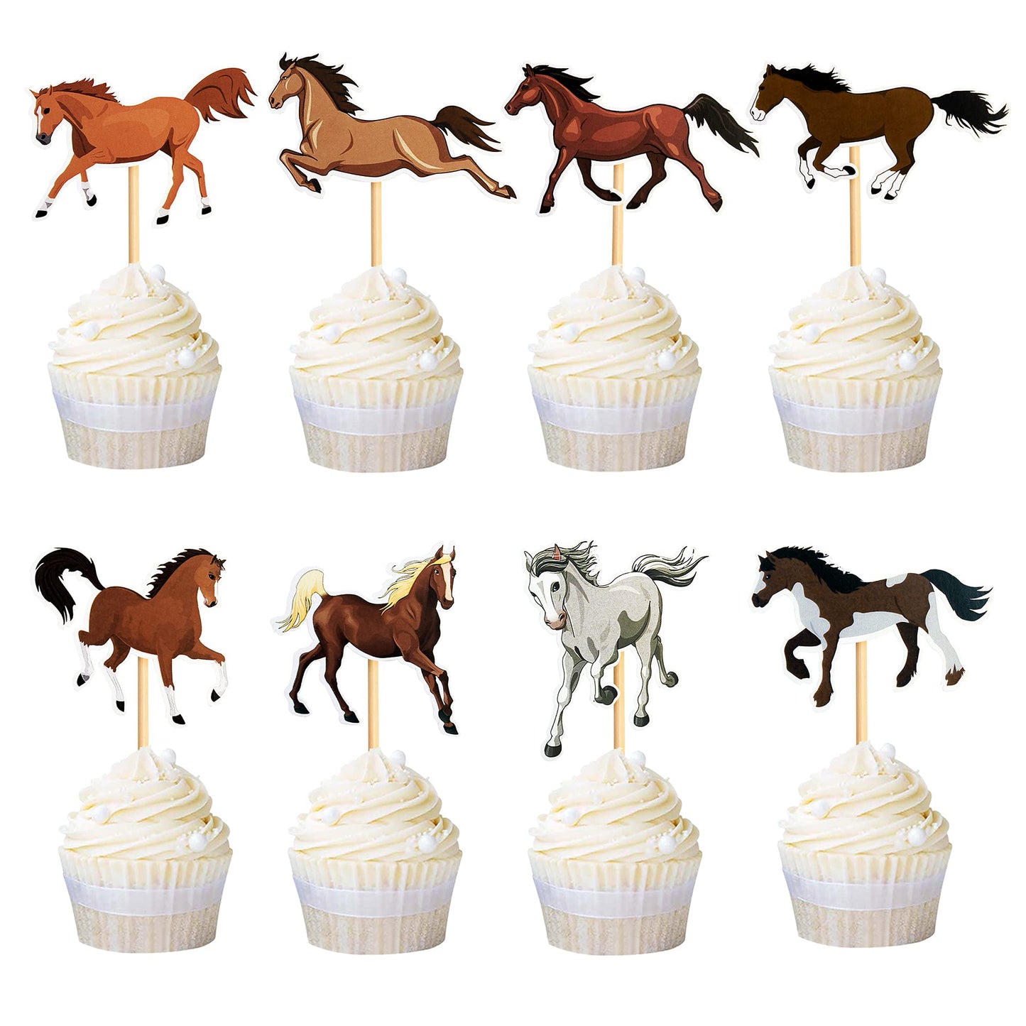 Ercadio 48 Pack Horse Cupcake Toppers Horse Racing Cupcake Picks Equestrian Race Theme Baby Shower Birthday Party Cake Decoratio