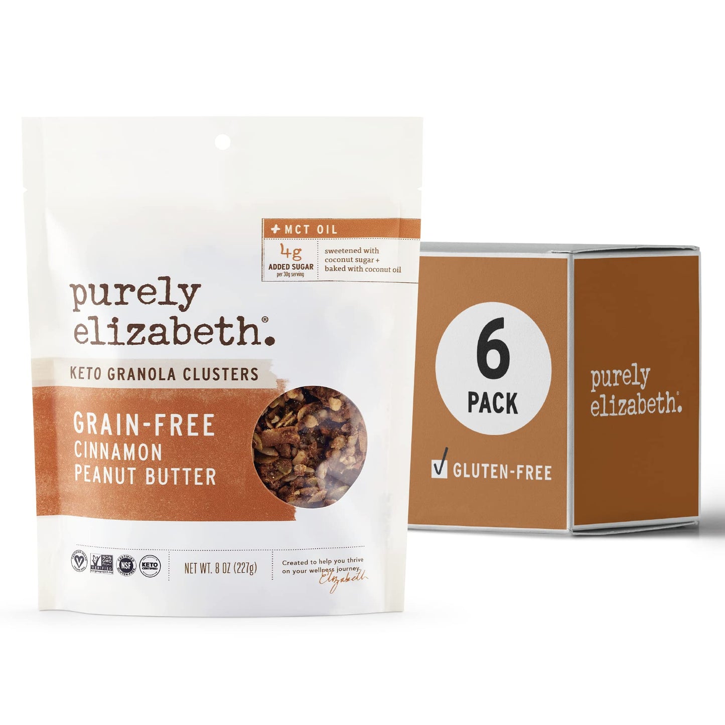 Purely Elizabeth Cinnamon Peanut Butter Keto Granola with MCT Oil, 48oz Bulk, Natural, 8 Ounce (Pack of 6), Model H-3137