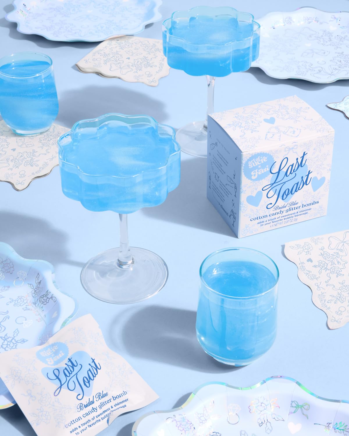 xo, Fetti Bridal Blue Cotton Candy Glitter Drink  s, 4 pc, Edible Glitter, Bachelorette Party Favor, 9.906 cm