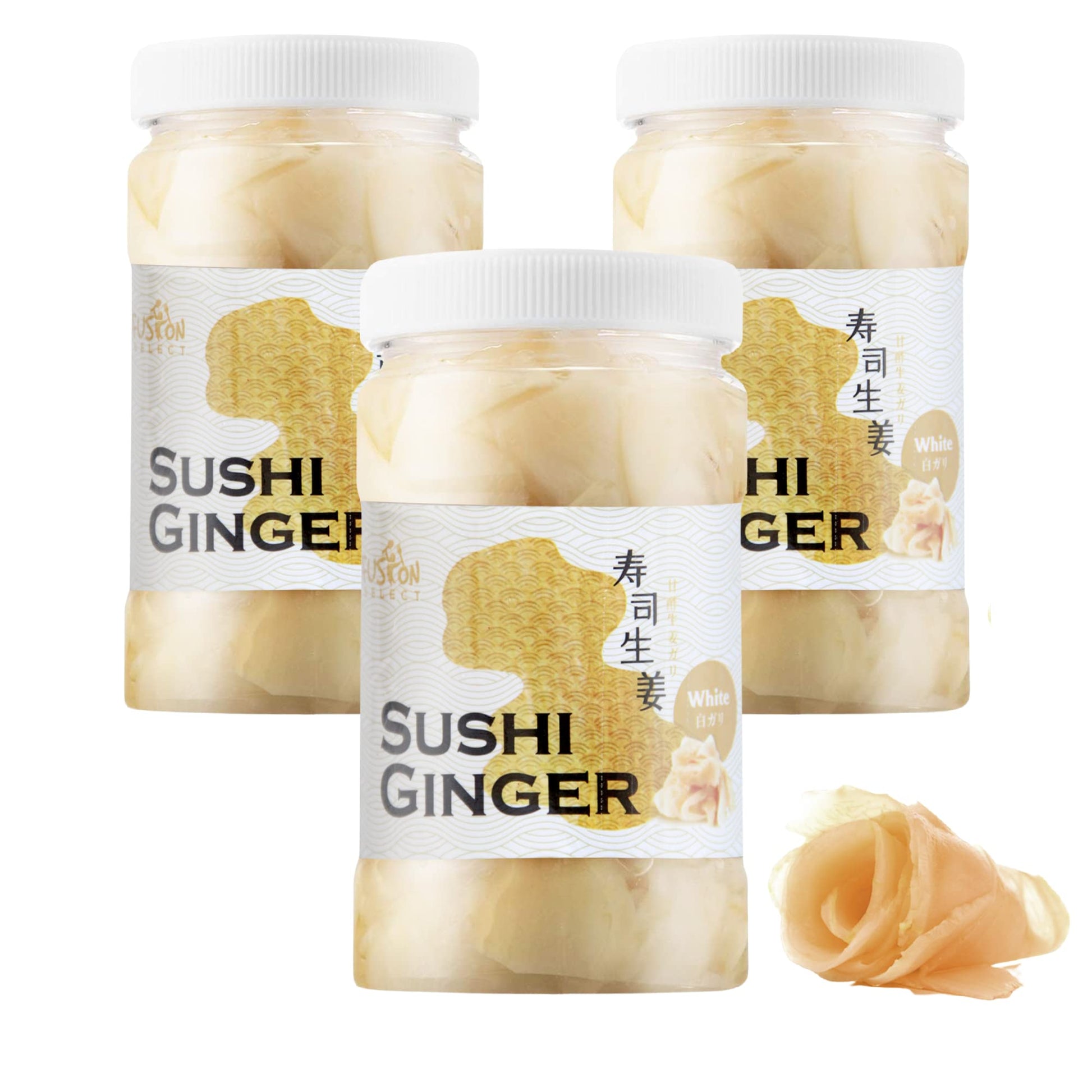 Fusion Select 3 Packs Sushi Ginger - Natural Sliced Gari, Pickled Ginger for Sushi - No MSG, Non-GMO - Spicy, Sour, Sweet & Salt