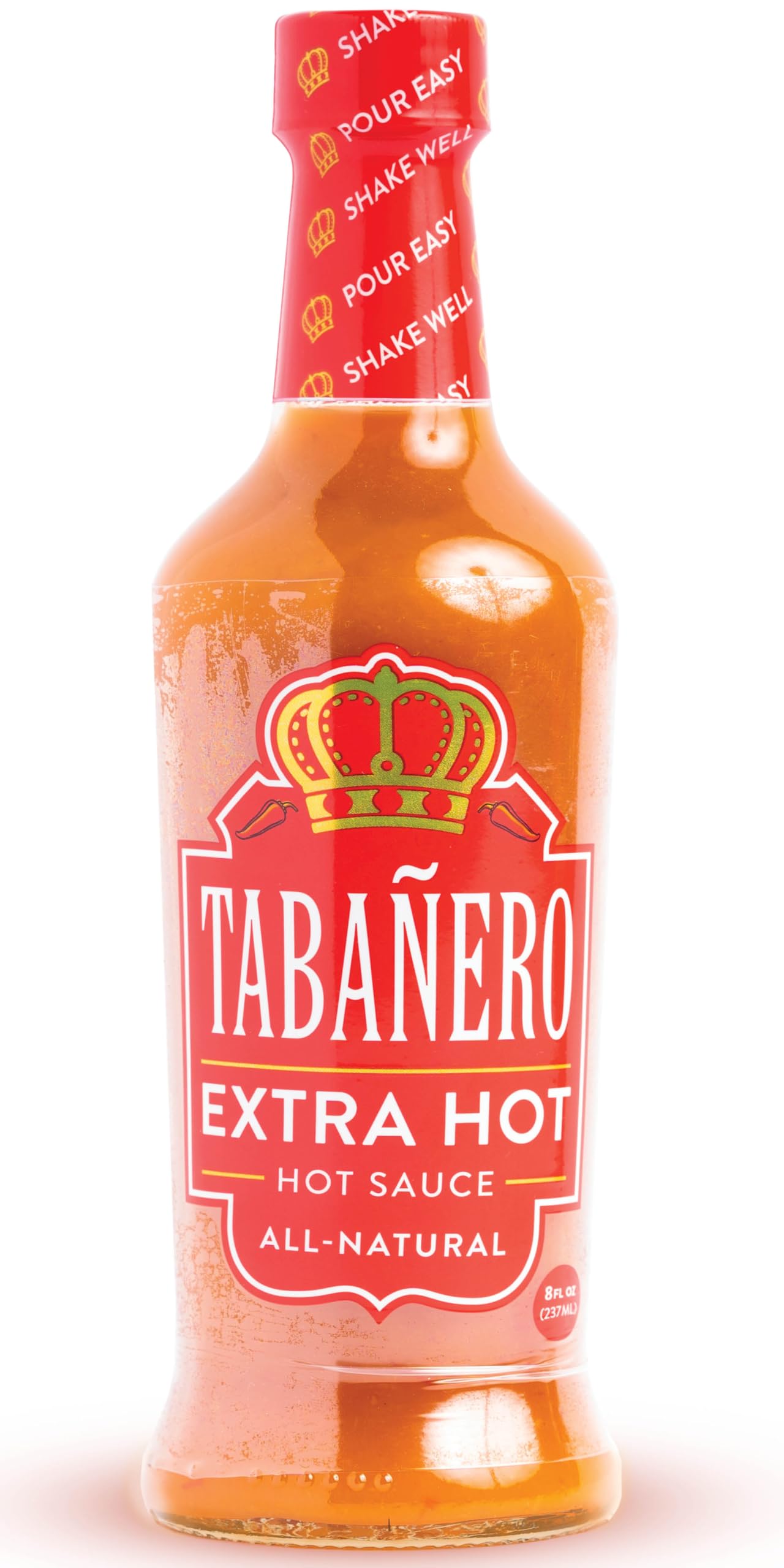 Tabaero Extra Hot Sauce, 8 oz Glass Bottle, Gourmet Spicy Sauce Gift, All Natural, Low Sodium, Made in the USA