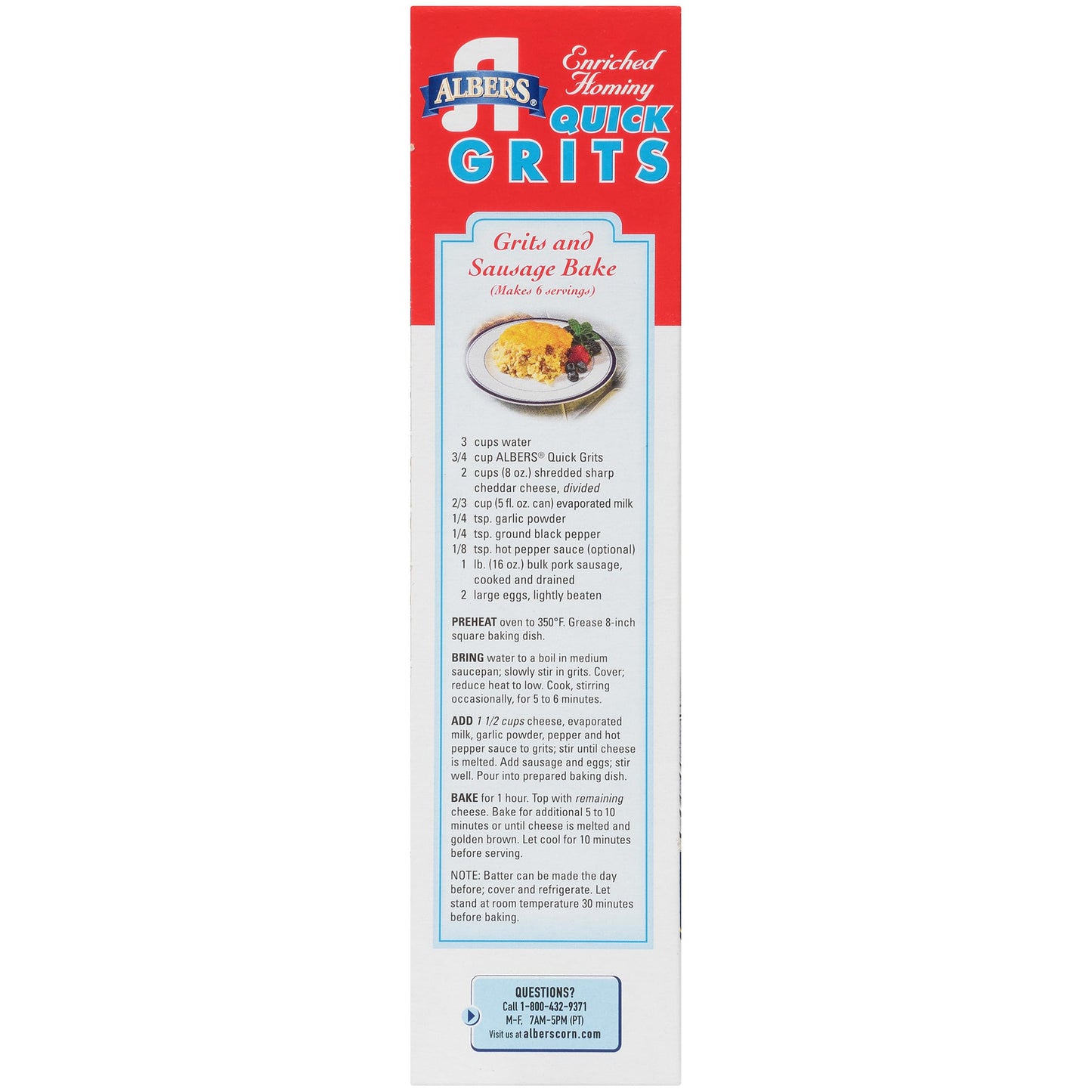Albers Enriched Hominy Quick Grits, Naturally Low In Fat, 40 Oz Box (Pack Of 6)