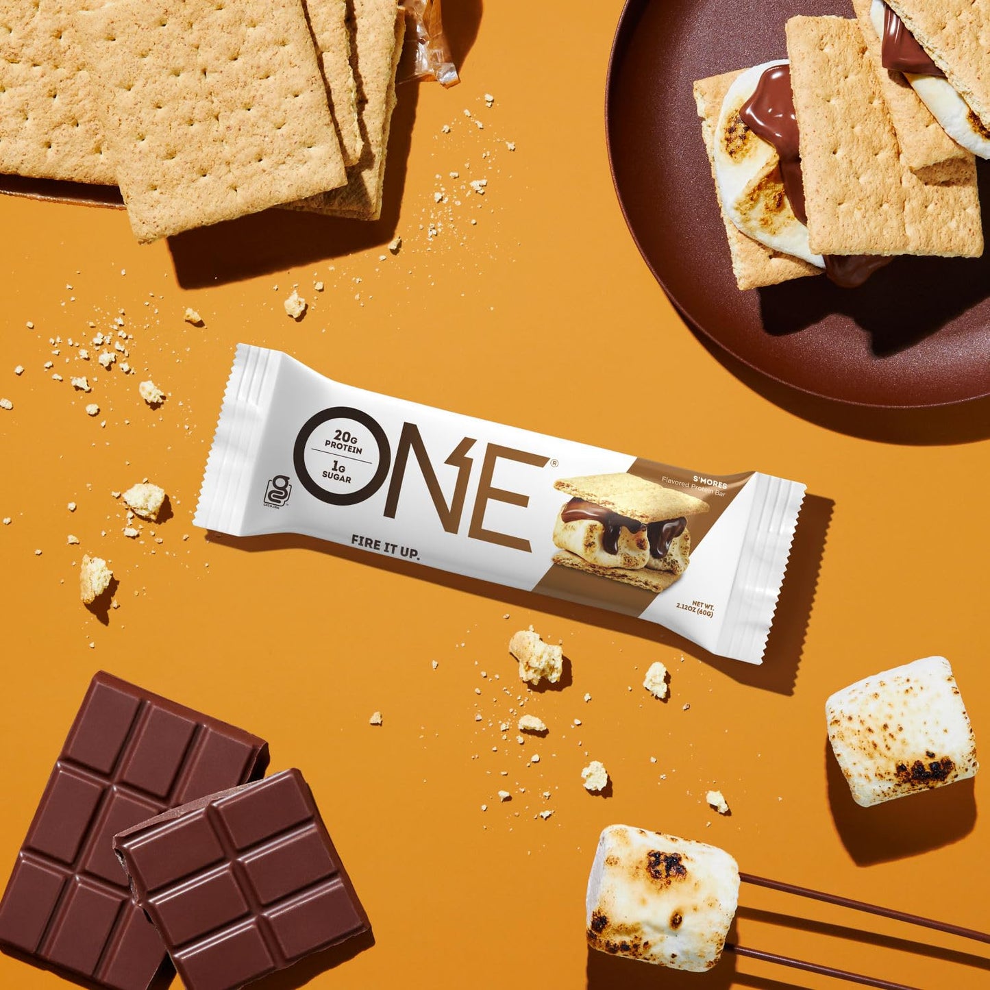 One Protein Bars, Smores, Gluten Free Protein Bars With 20G Protein And 1G Sugar, Pantry Staples, 2.12 Oz (12 Count)