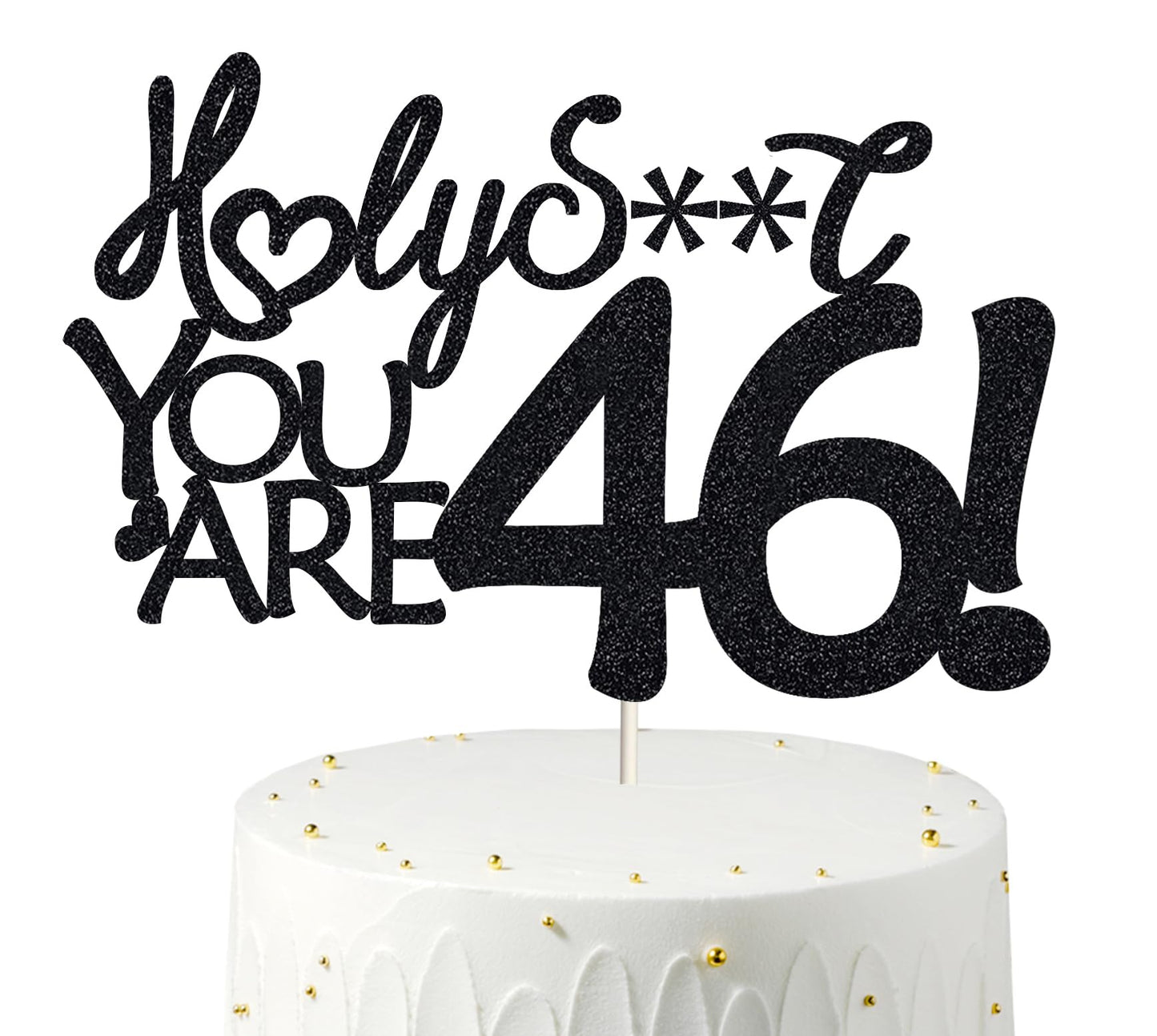 Happy 46Th Birthday Cake Topper 46 Birthday Cake Toppers-Black Glitter, Funny 46Th Cake Topper For Men,46 Cake Topper For Women,