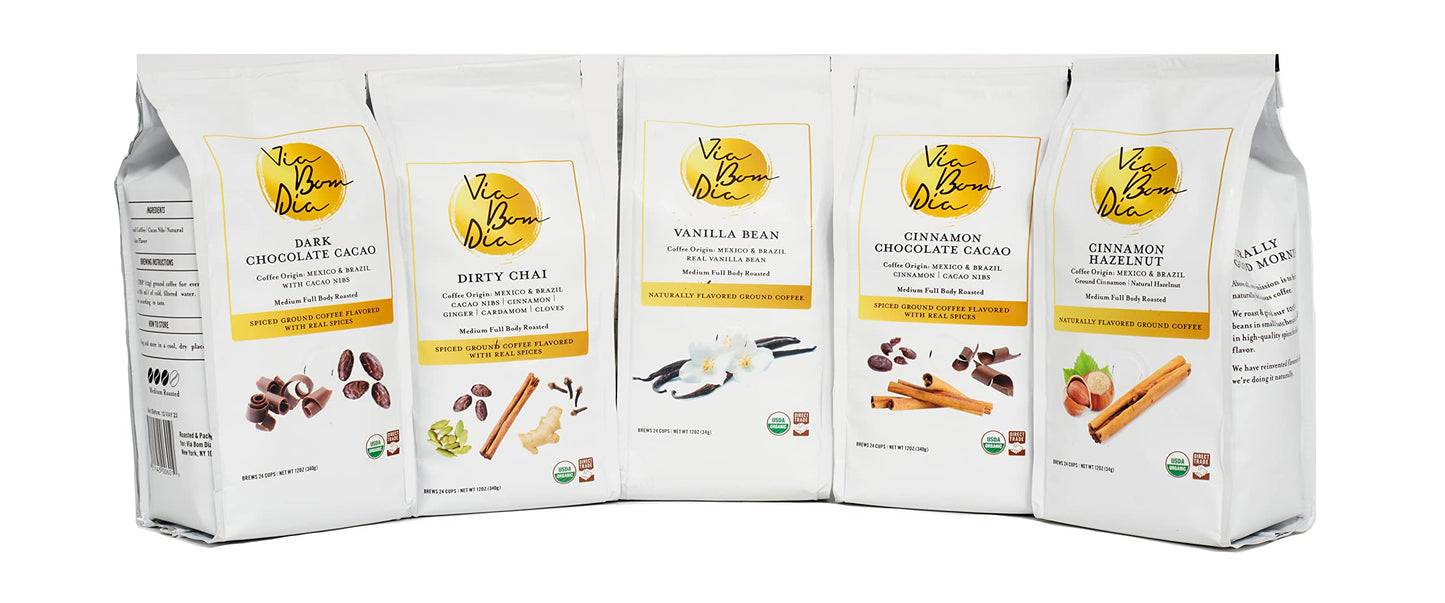 Via Bom Dia 100% Naturally Flavored Ground Coffee, Smooth Dark Chocolate, Medium Roast, No Artificial Flavors, 12 Oz. Bag