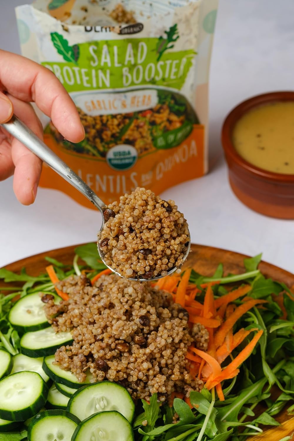 Beanvivo 6-Pack Salad Protein Booster - Organic Cooked Lentils & Quinoa With Garlic & Herbs, Delivering A Burst Of Taste And 10G