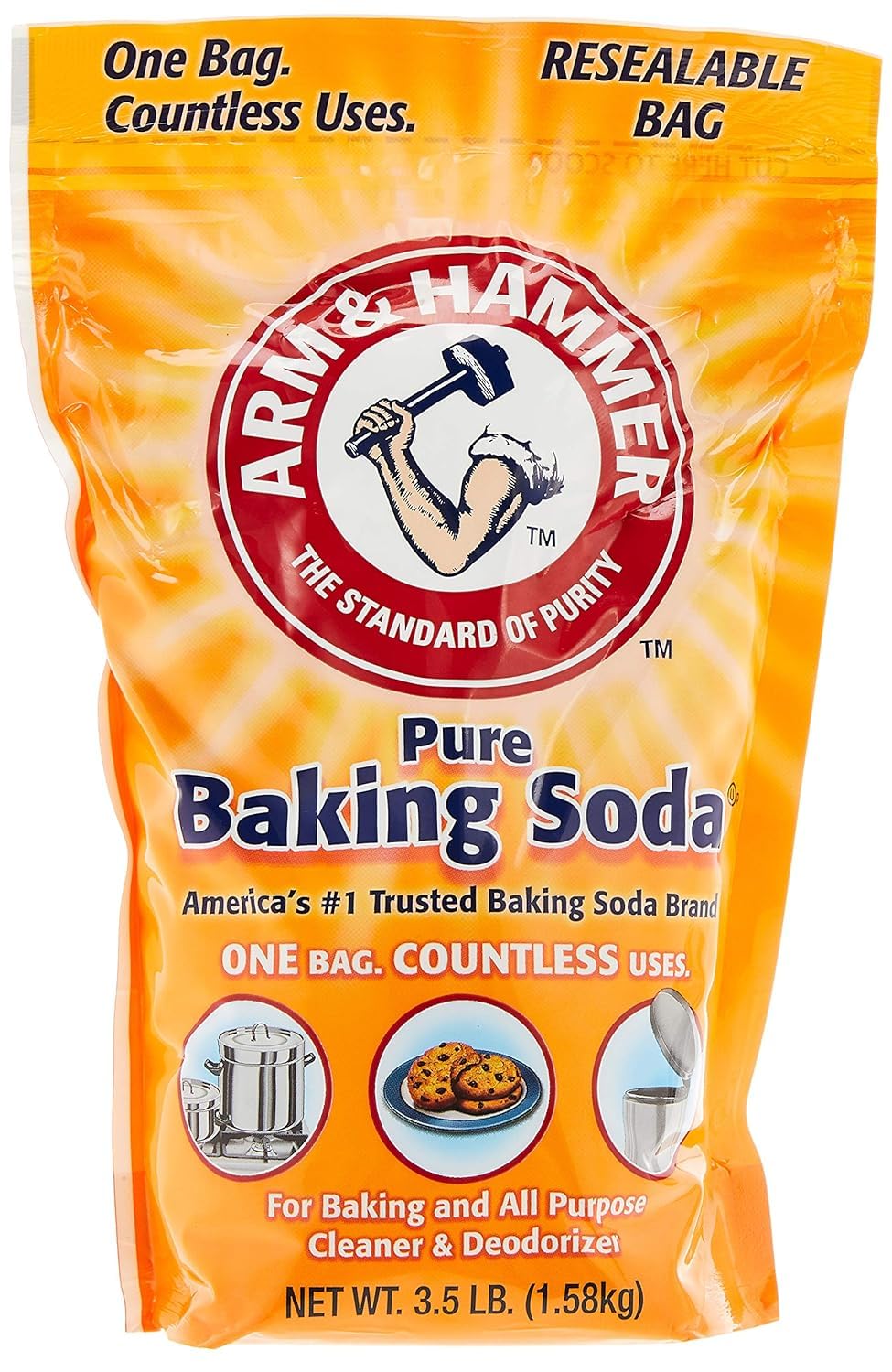 Arm & Hammer Baking Soda 3.5lb Bag, White, 56 Ounce, Model HH0991, Plastic