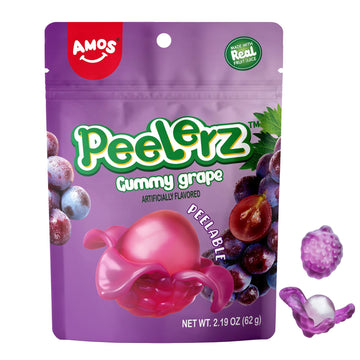 AMOS Grape Peelerz Gummy Candy, Peeling Gummy Grape Valentine's Day Gift Candy Resealable 2.19oz Bags (Grape 1Pack)