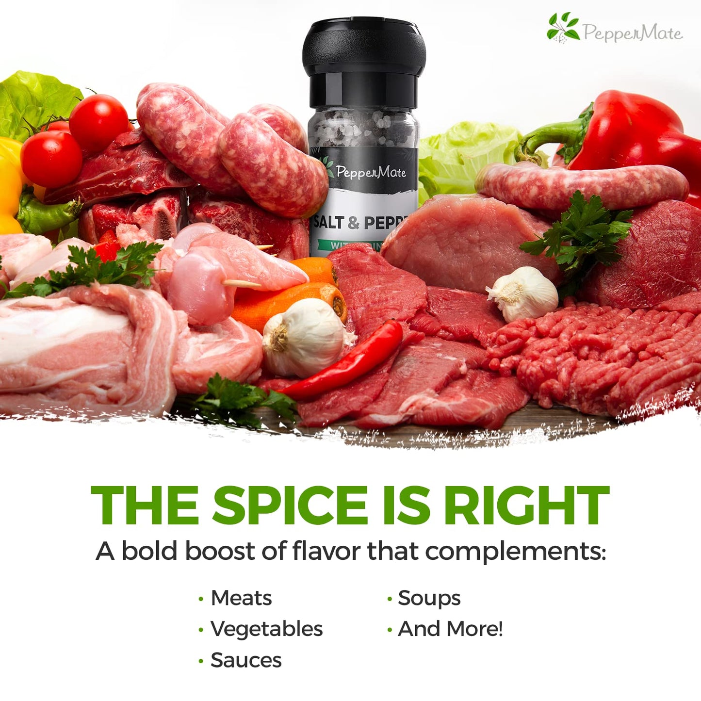 PepperMate Salt and Black Pepper Grinder - 2-in-1 Coarse Blend in Glass Container - 1 Count