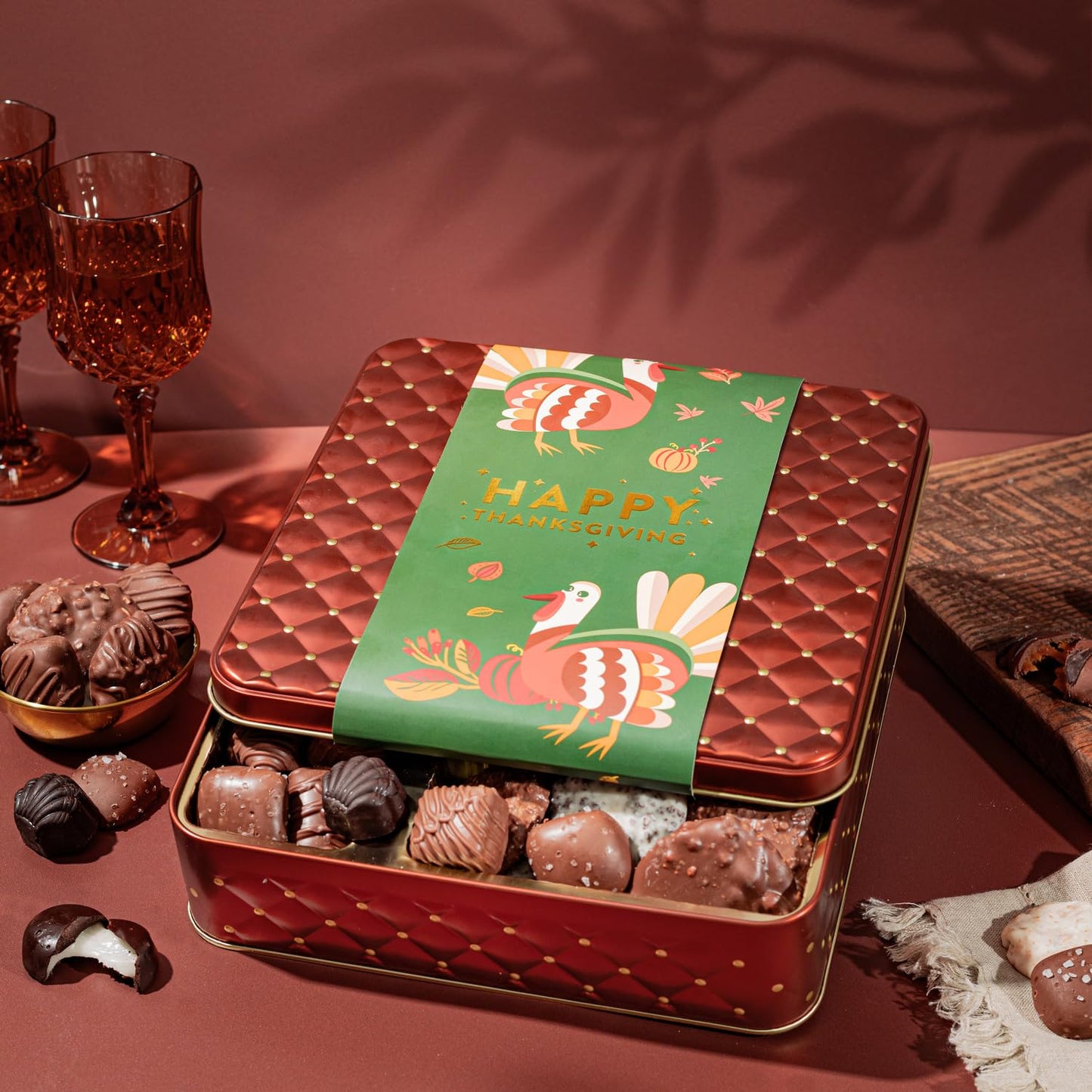 Thanksgiving Gift Basket, Assorted Gourmet Dark And White Chocolate Truffles, Holiday   In Elegant Gift Box, Bonnie And Pop