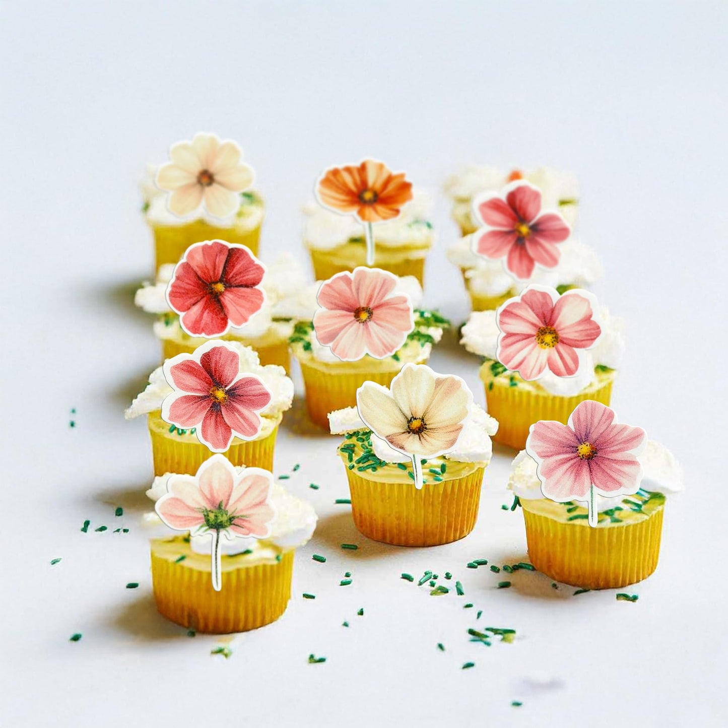 Ephlyn Edible Flower Cupcake Toppers, 50 Pcs Wafer Paper, 1.8 cm, Rose Red, Party Decorations for Bridal, Baby Shower, Birthday, Anniversary
