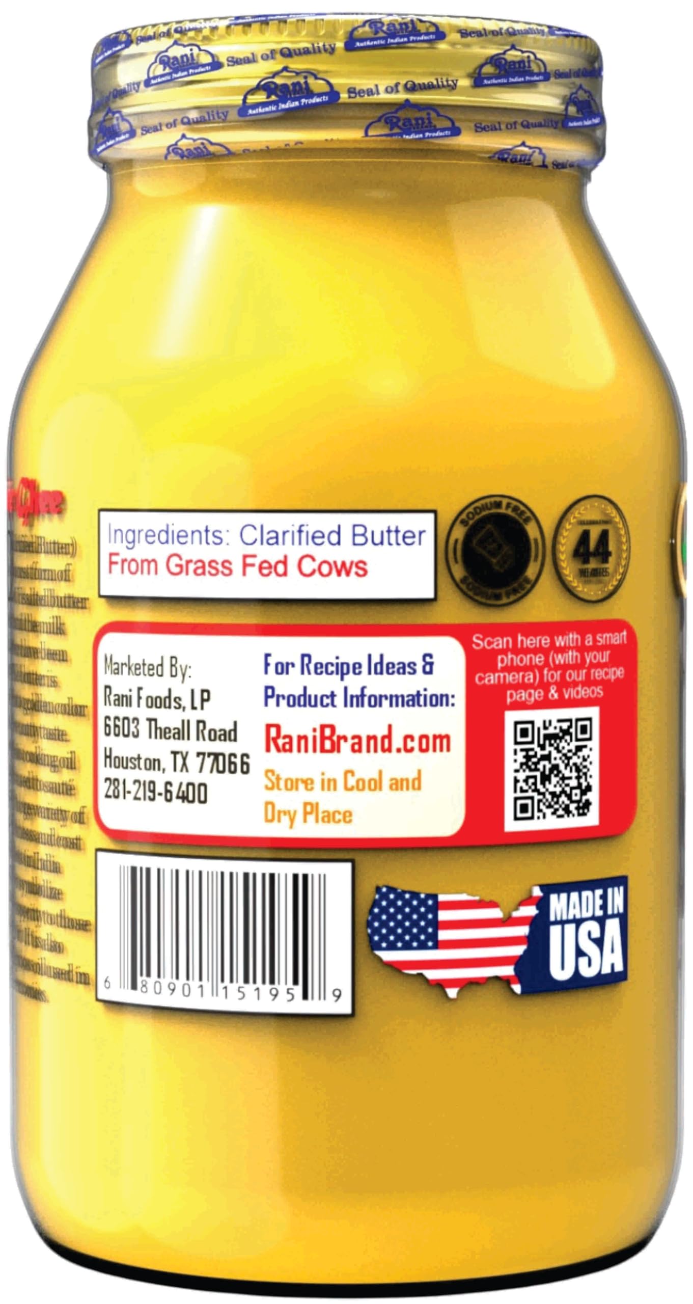 Rani Ghee Pure & Natural from Grass Fed Cows (Clarified Butter) 32oz(2lbs) 908g ~ Glass Jar | Paleo Friendly | Keto Friendly | G